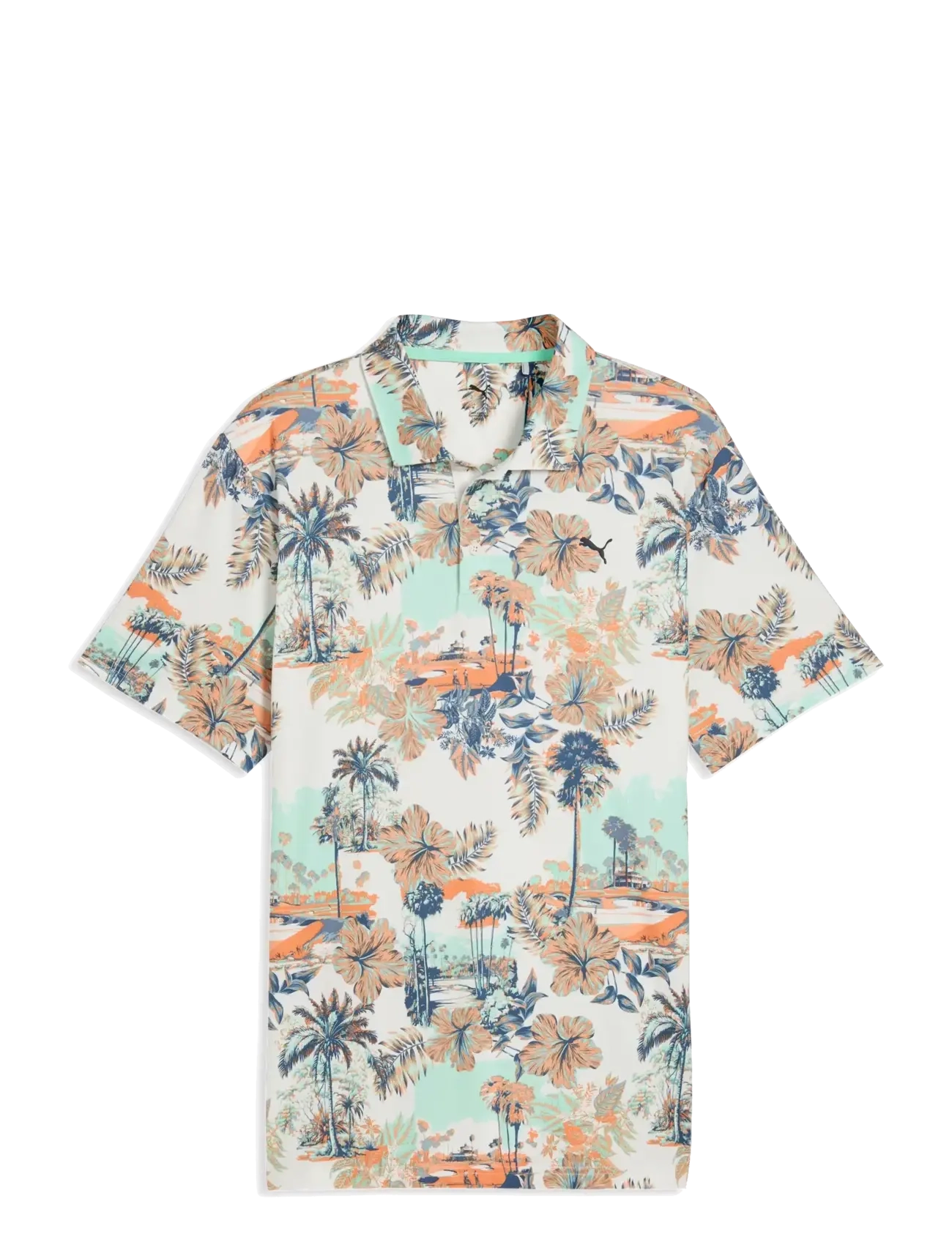 PUMA Golf Cloudspun Palm Polo Lc, Mænd, Palme Print Polo Shirt, Cream, Str: L