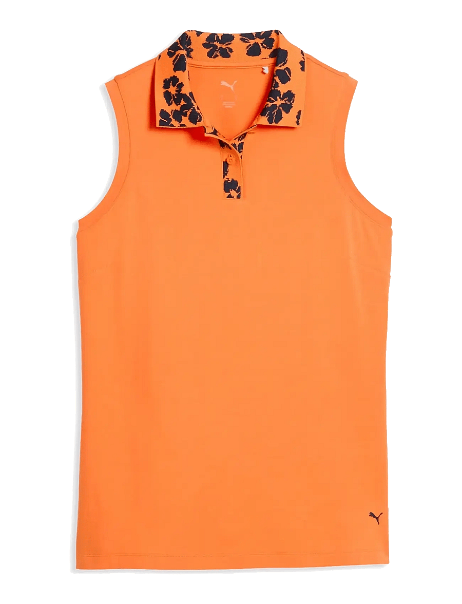 PUMA Golf - W Modalon Floral Rib SL Polo - toppe & t-shirts - melon glow-deep navy - 0