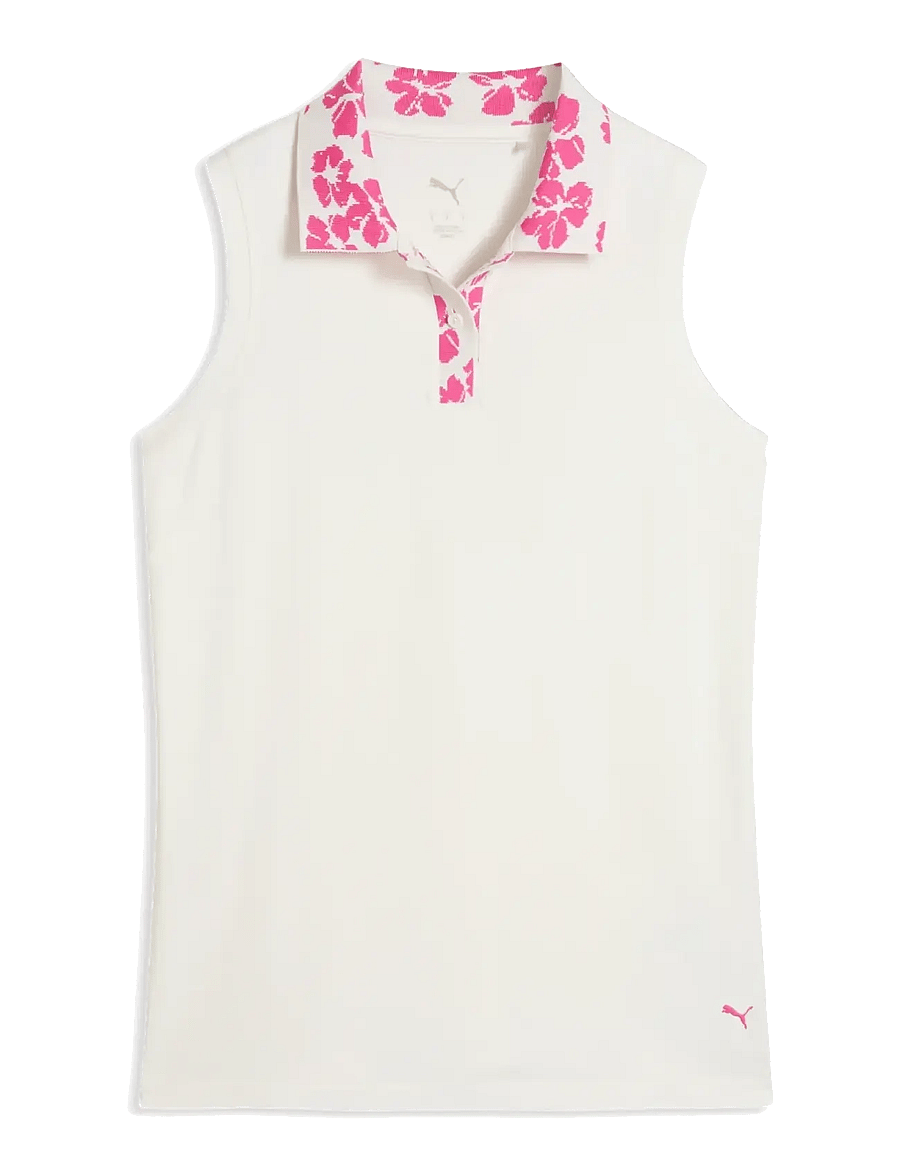 PUMA Golf - W Modalon Floral Rib SL Polo - toppe & t-shirts - warm white-pink opal - 0