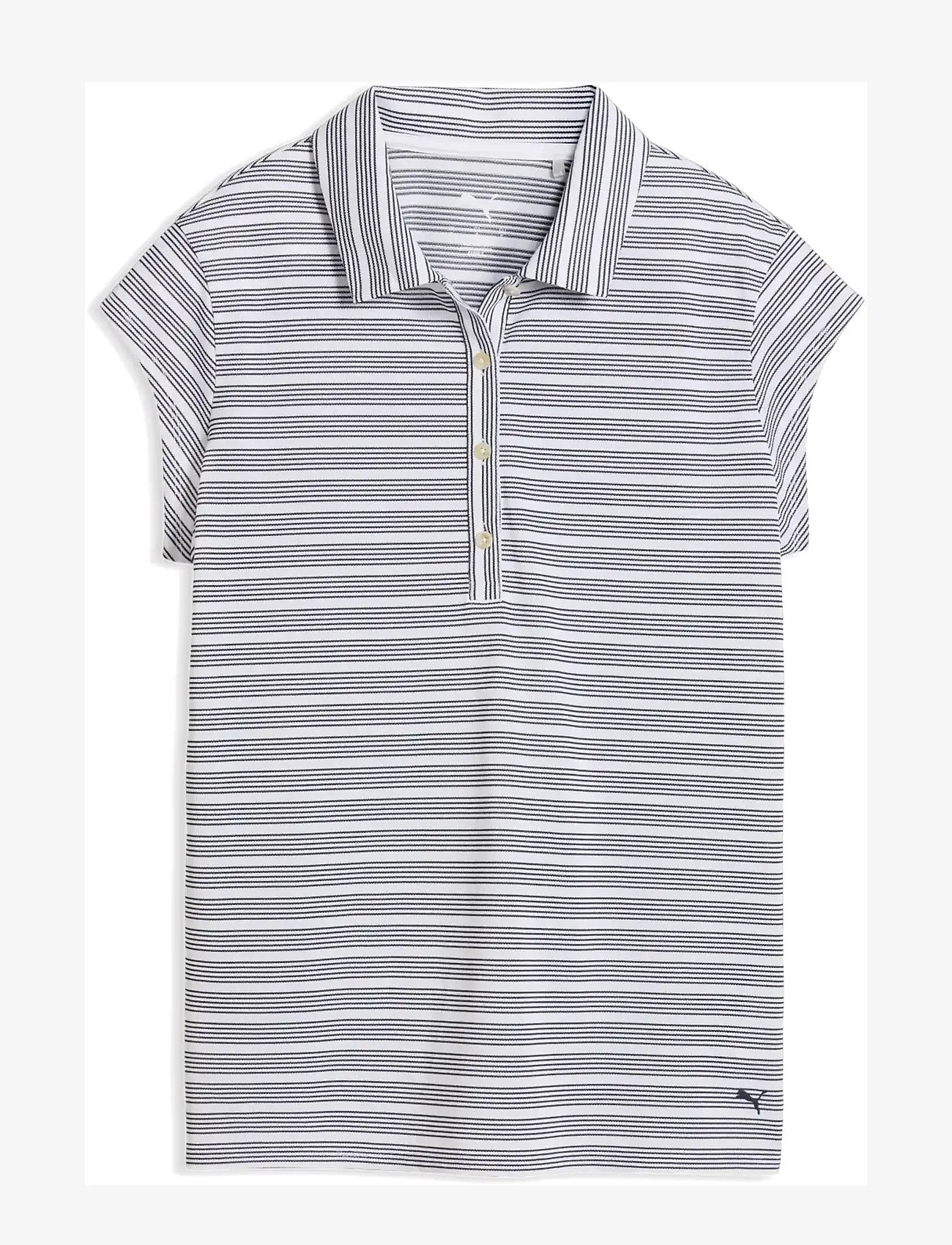 PUMA Golf - W Pique YD Stripe Cap Sleeve - toppe & t-shirts - white glow-deep navy - 0