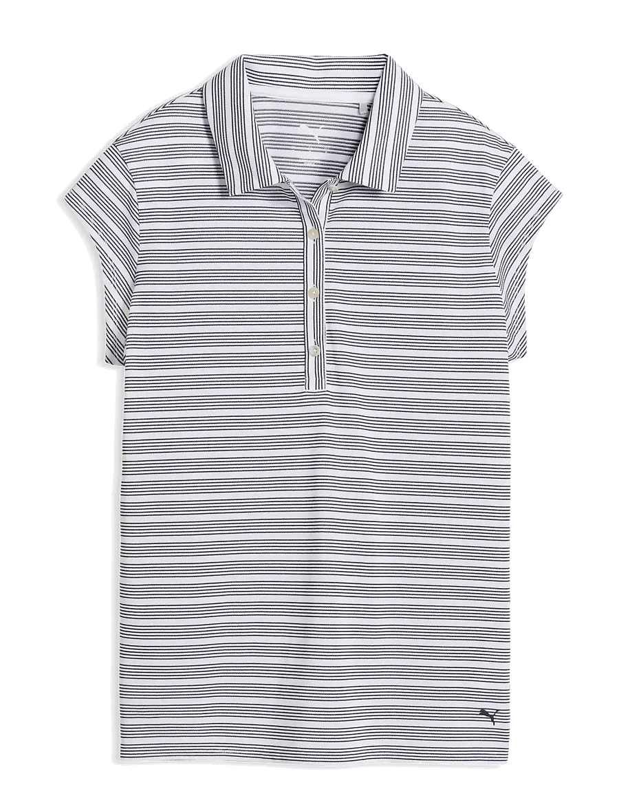 PUMA Golf - W Pique YD Stripe Cap Sleeve - topit & t-paidat - white glow-deep navy - 0