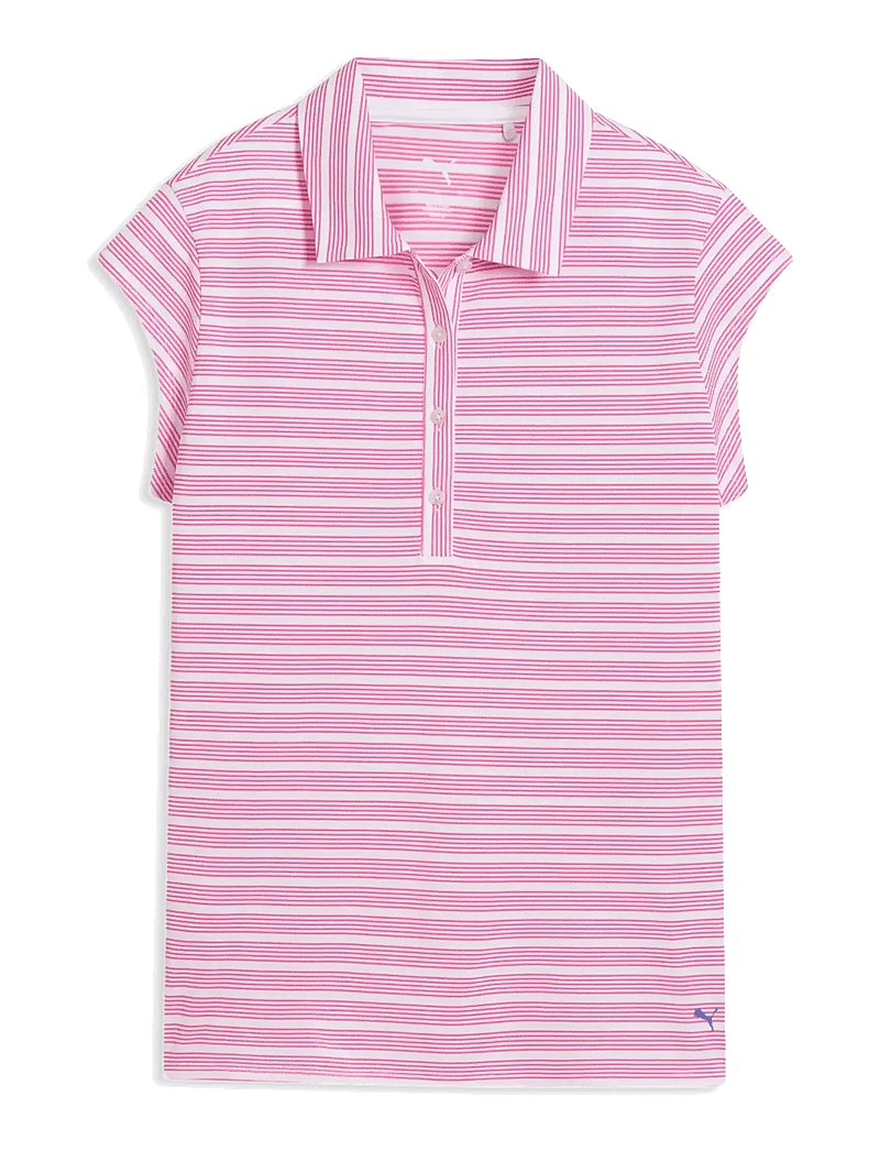 PUMA Golf - W Pique YD Stripe Cap Sleeve - toppe & t-shirts - white glow-pink opal - 0