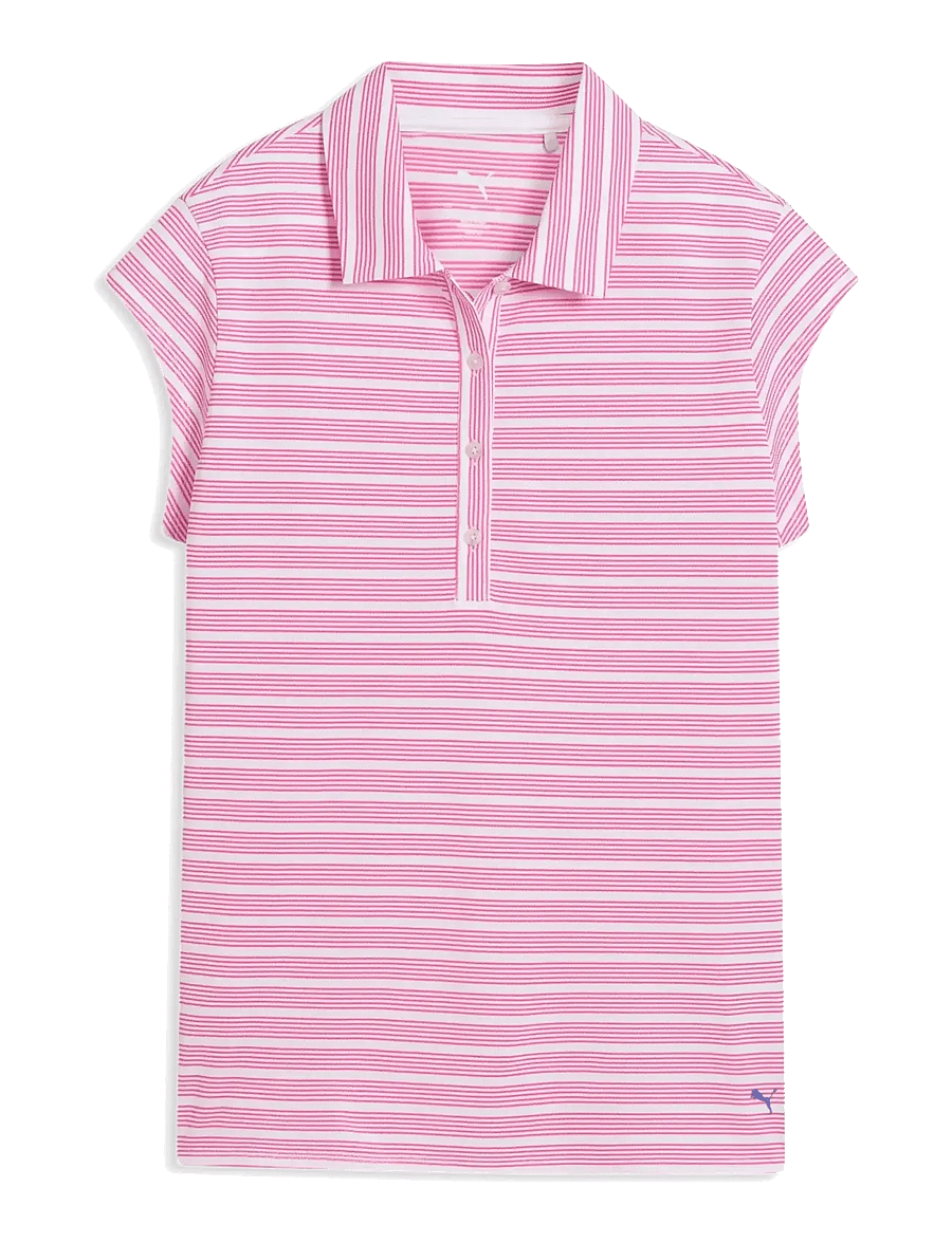 PUMA Golf - W Pique YD Stripe Cap Sleeve - oberteile & t-shirts - white glow-pink opal - 0
