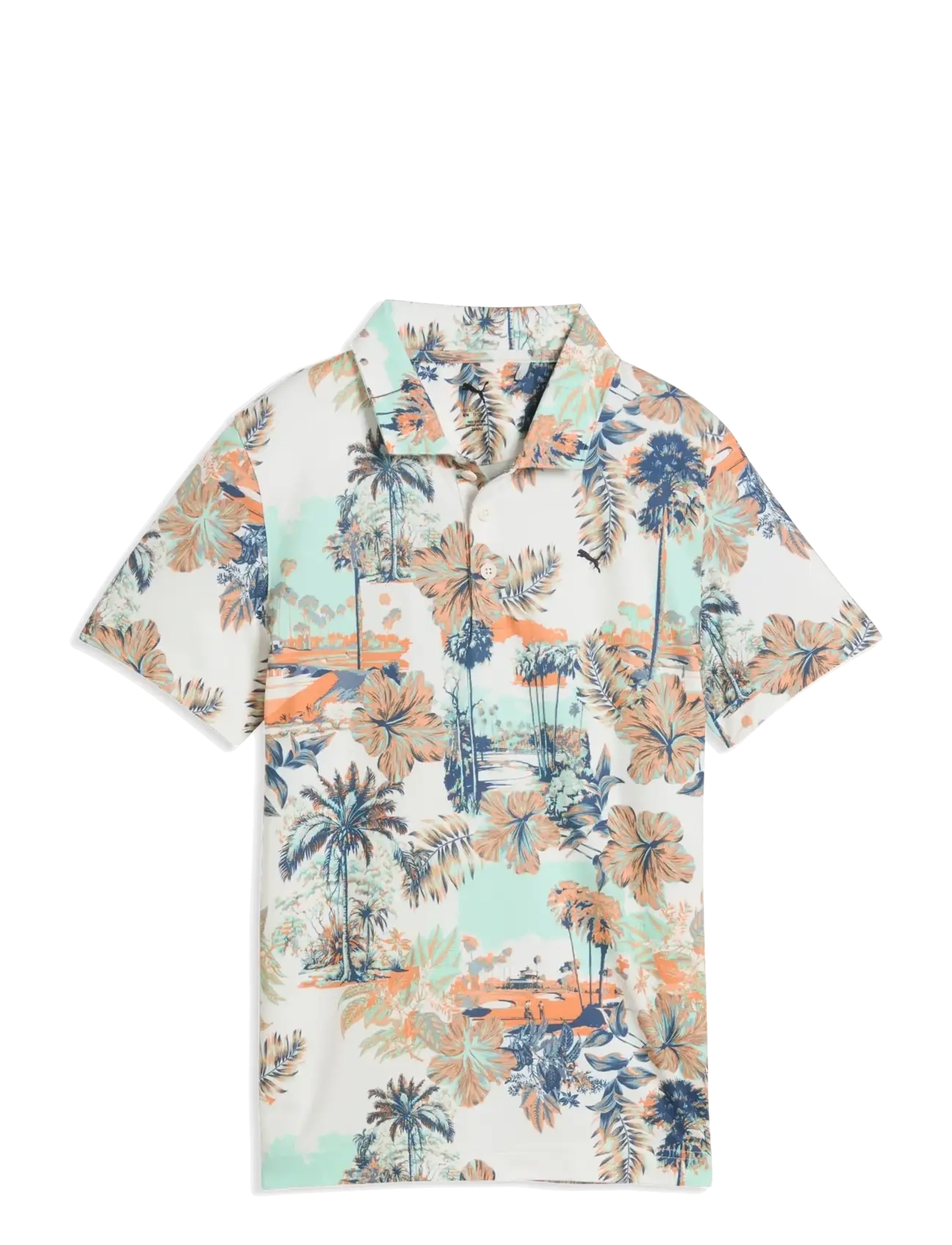 PUMA Golf Boys Cloudspun Palm Polo, Børn, Palmeprint Polo, Cream, Str: 128