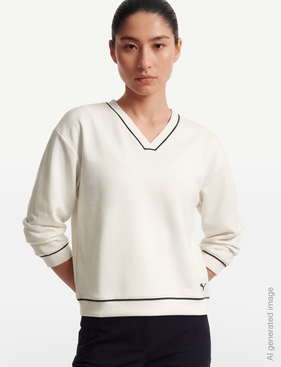 PUMA Golf - W Cloudspun Fleece V-Neck - dressipluusid ja pusad - warm white - 3