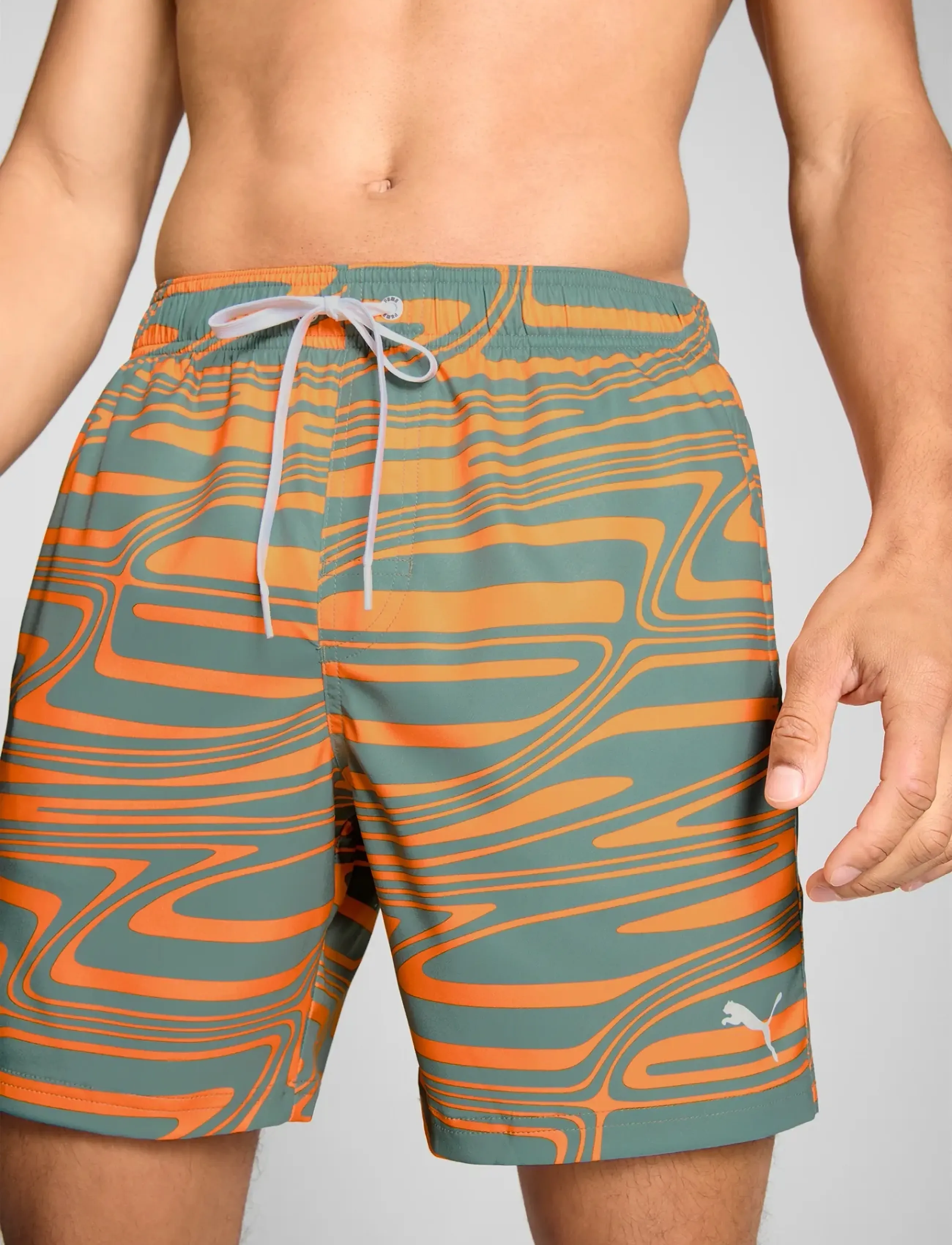 Puma Swim - PUMA SWIM MEN FORMSTRIP MID SHORTS 1P - orange / dark sage - 5