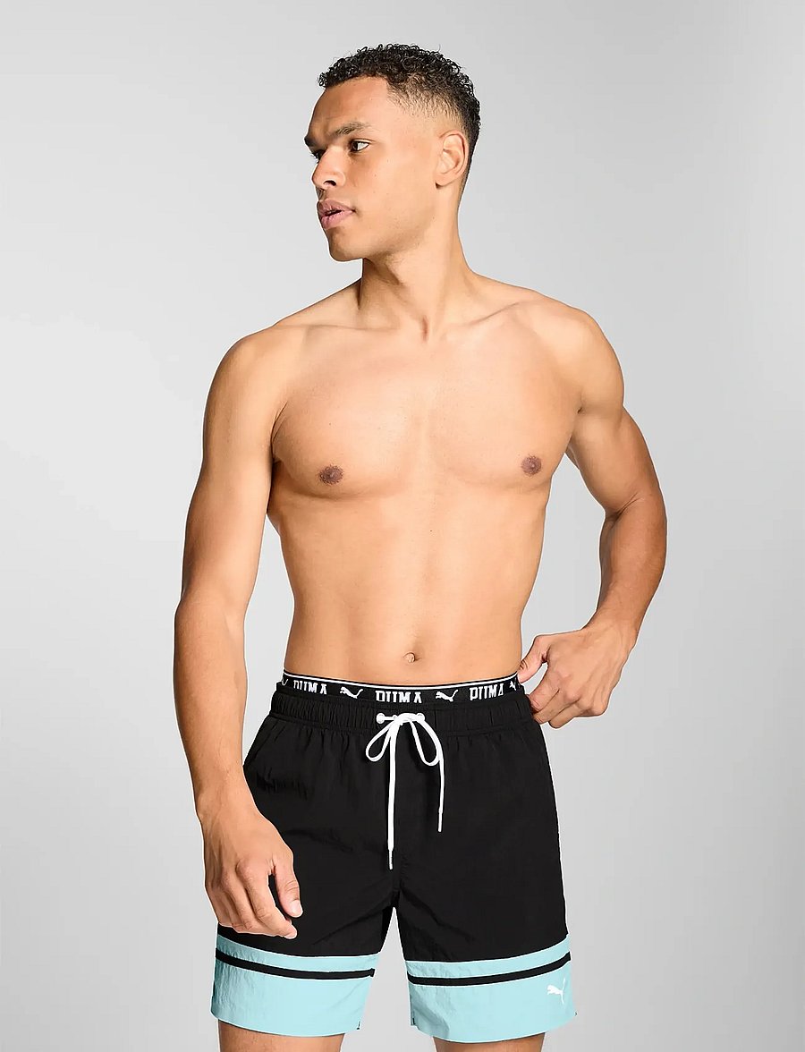 Puma Swim - PUMA SWIM MEN COLOUR BLOCK MID SHORTS 1P - black / mint - 0