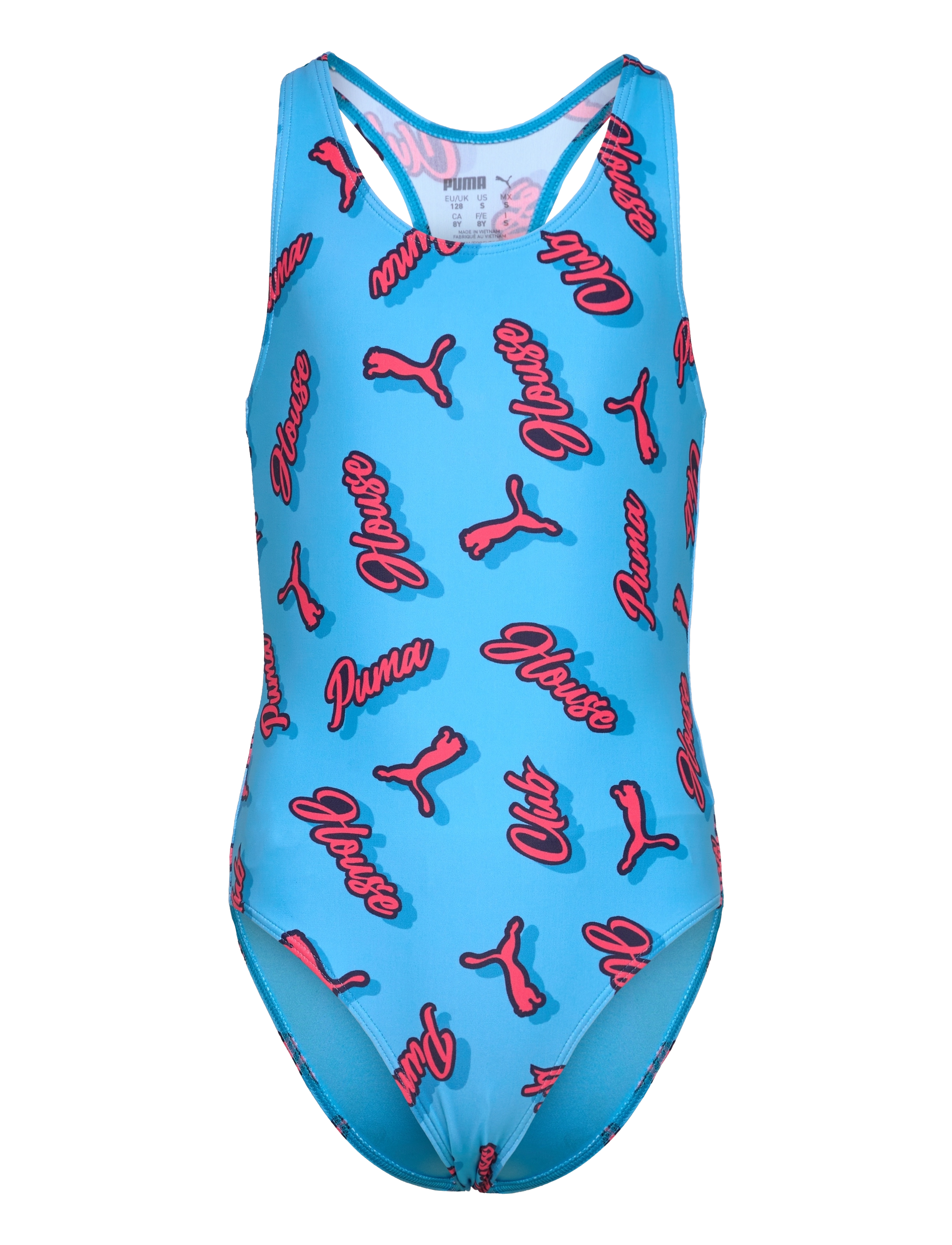 PUMA SWIM GIRLS PRINTED SWIMSUIT 1P - BLUE / BRIGHT RED