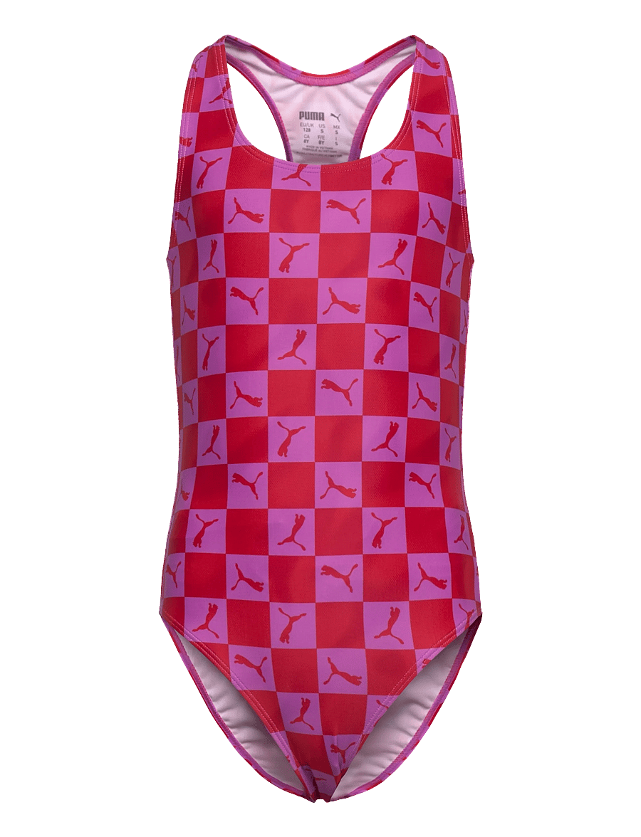 Puma Swim - PUMA SWIM GIRLS PRINTED CAT SWIMSUIT 1P - badeanzüge - electric orchid / red - 0