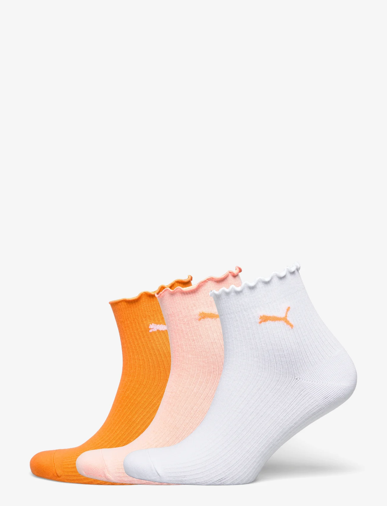 PUMA - PUMA WOMEN RUFFLE QUARTER 3P - regular socks - white / orange combo - 0