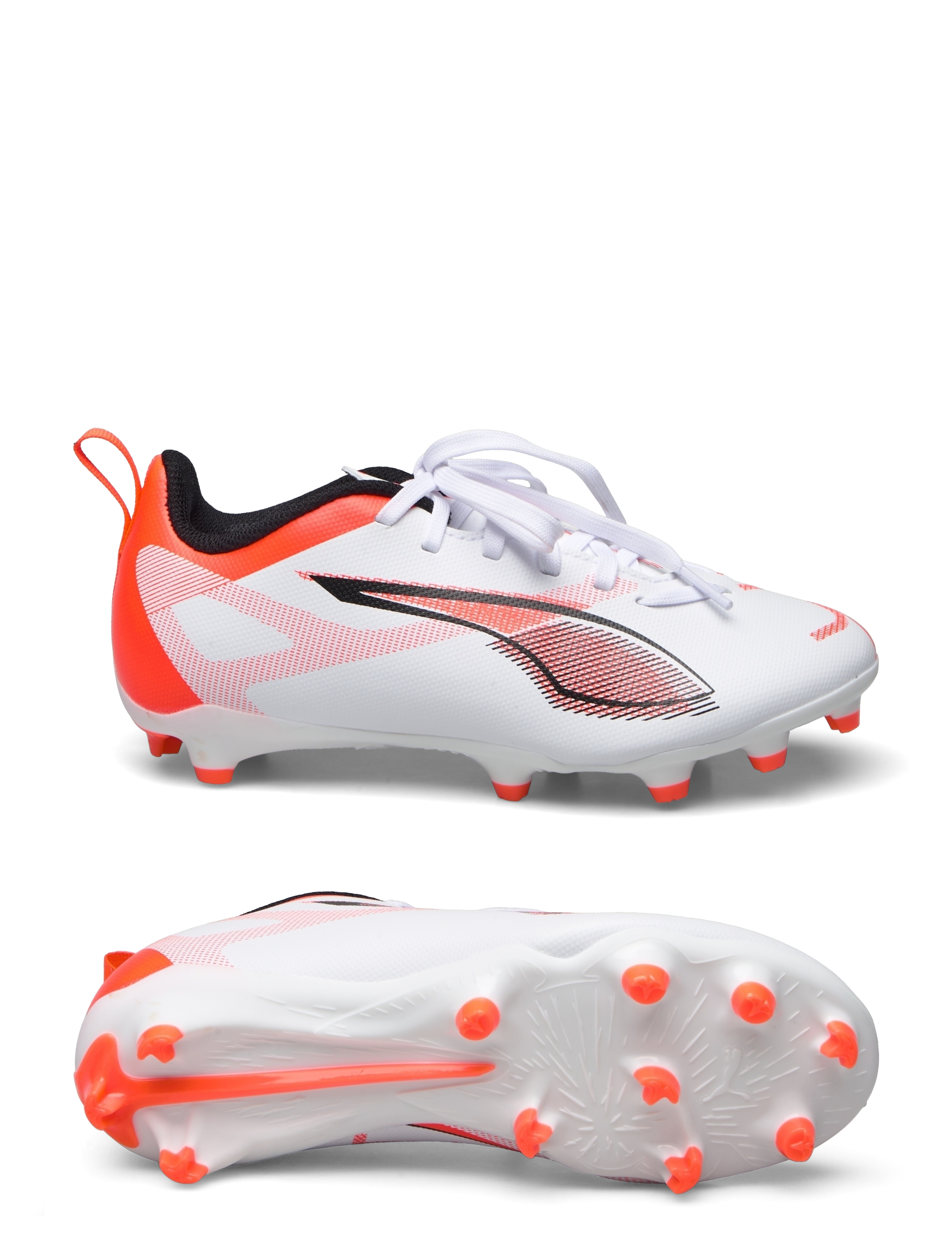 PUMA ULTRA 5 PLAY FG/AG Jr - Fotbollsskor - PUMA WHITE-PUMA BLACK-GLOWING RED / white