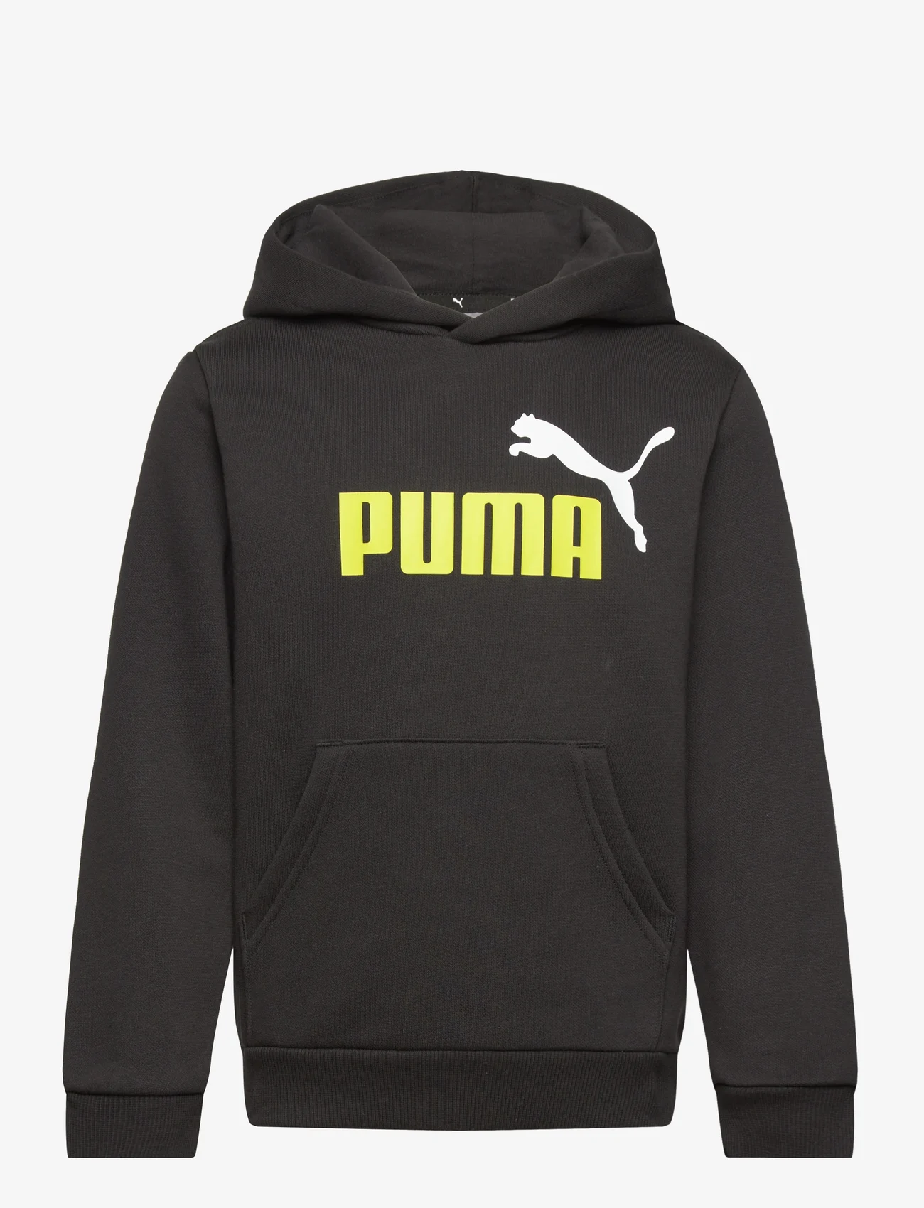 PUMA - ESS+ 2 Col Big Logo Hoodie FL B - huvtröjor - puma black-lime sheen - 1