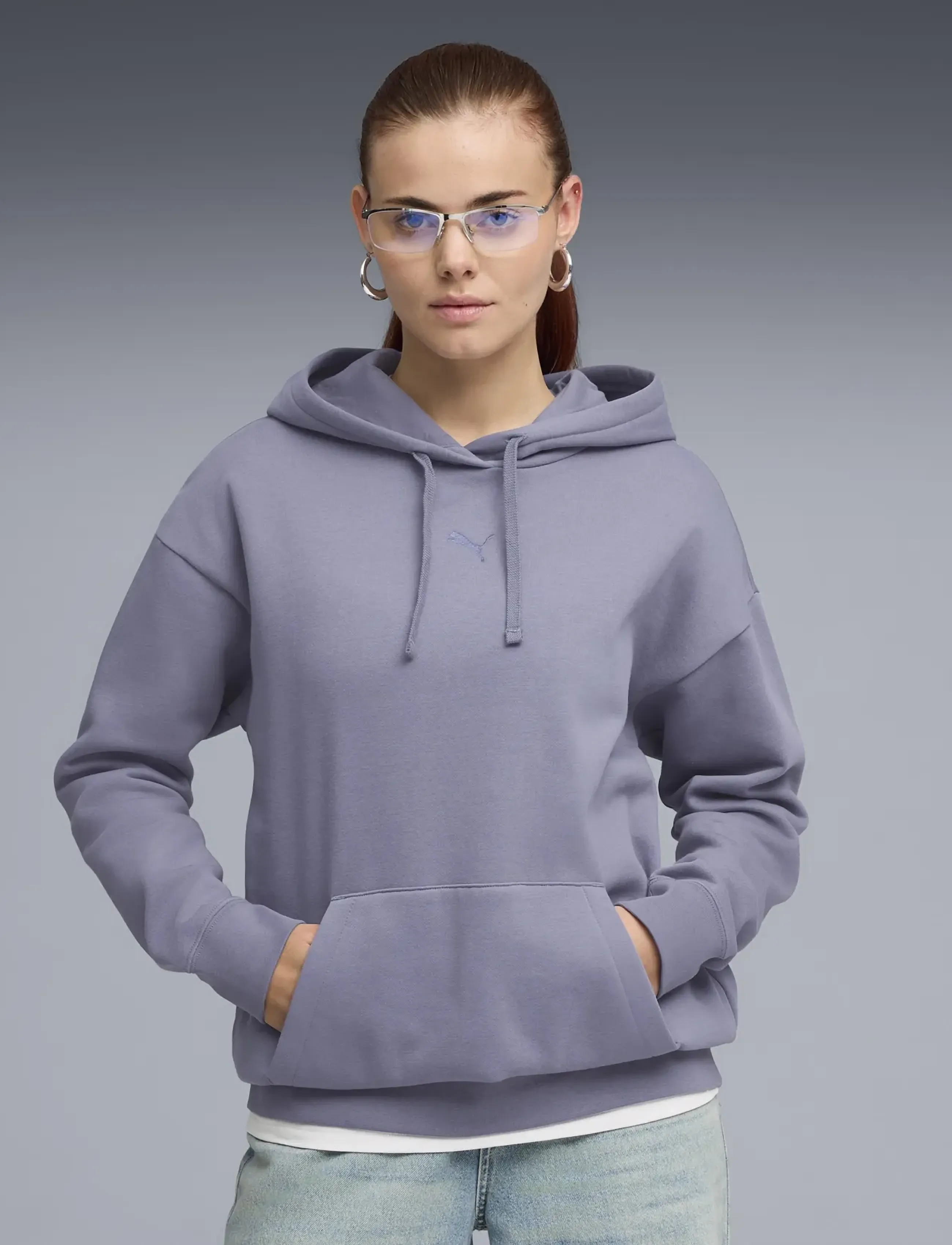PUMA ESS Centered Cat Logo Relaxed Hoodie FL - PUMA - GRAY SKY / grey