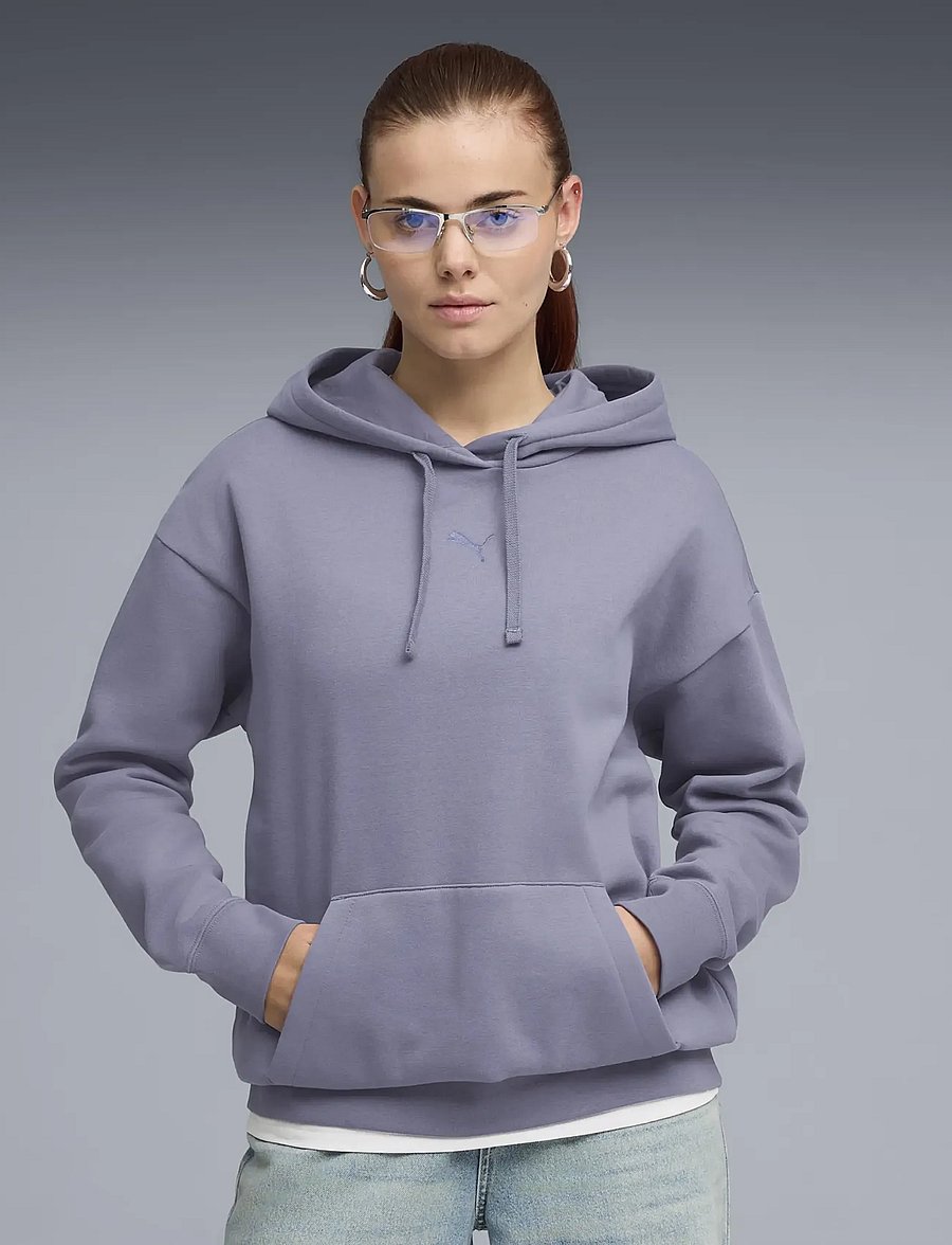 PUMA - ESS Centered Cat Logo Relaxed Hoodie FL - huvtröjor - gray sky - 0