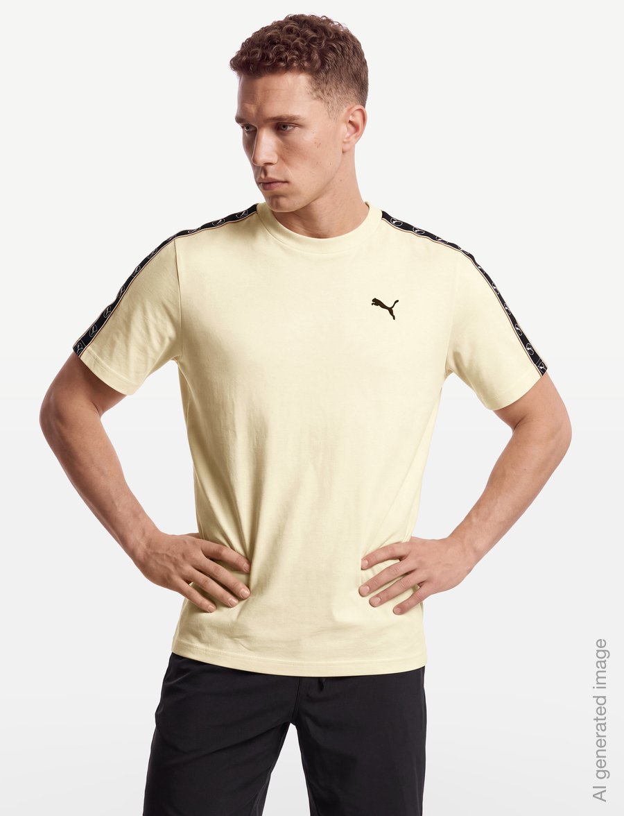 PUMA - ESS ELEVATED TAPE Relaxed Tee - tops & t-shirts - buttercream - 3