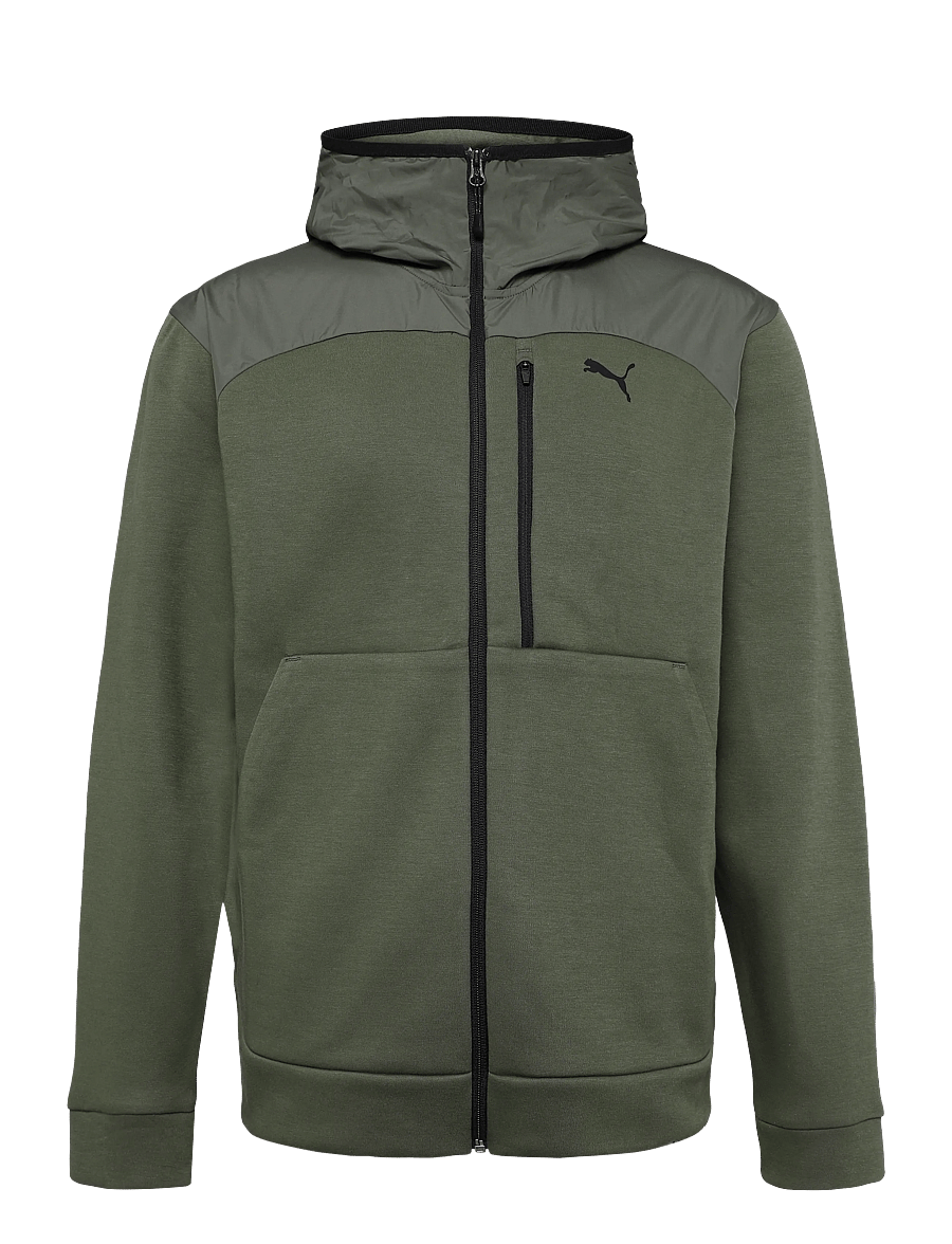 PUMA - PUMATECH Material Mix Full-Zip Hoodie DK - sweatshirts - moss veil - 0