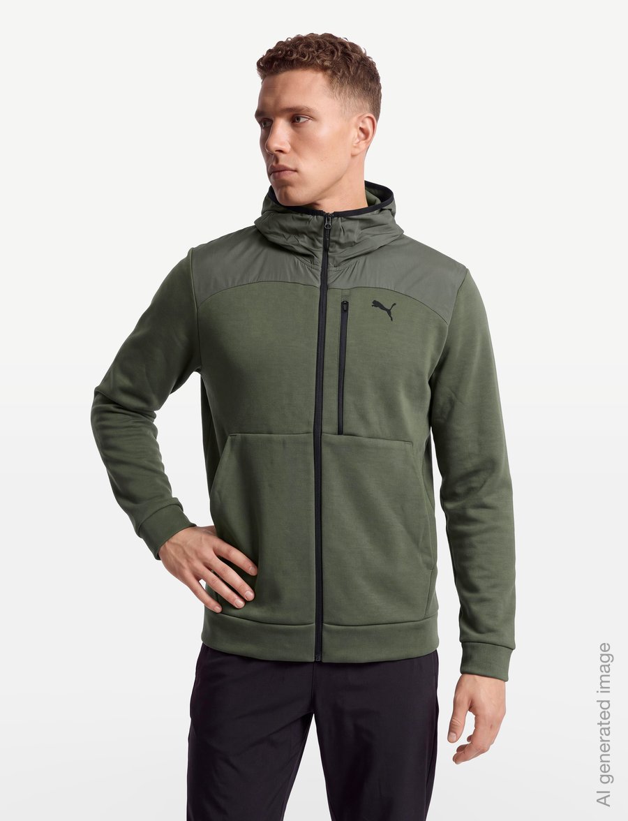 PUMA - PUMATECH Material Mix Full-Zip Hoodie DK - huvtröjor - moss veil - 3
