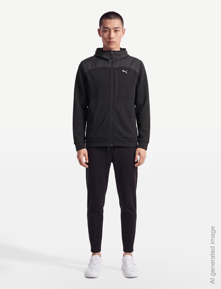 PUMA - PUMATECH Material Mix Full-Zip Hoodie DK - sweatshirts - puma black - 0