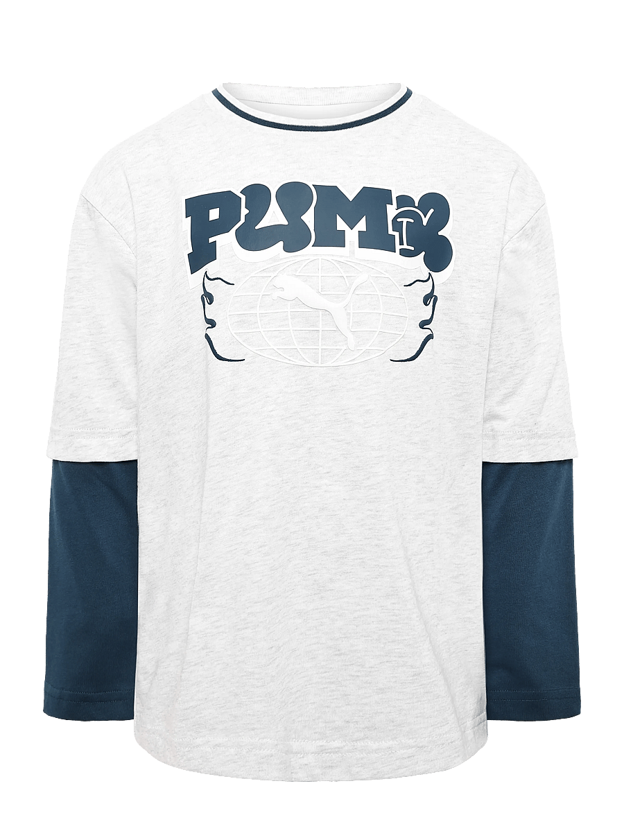 PUMA - MID90s Relaxed Layered Longsleeve Tee B - långärmade t-shirts - white glow heather - 0
