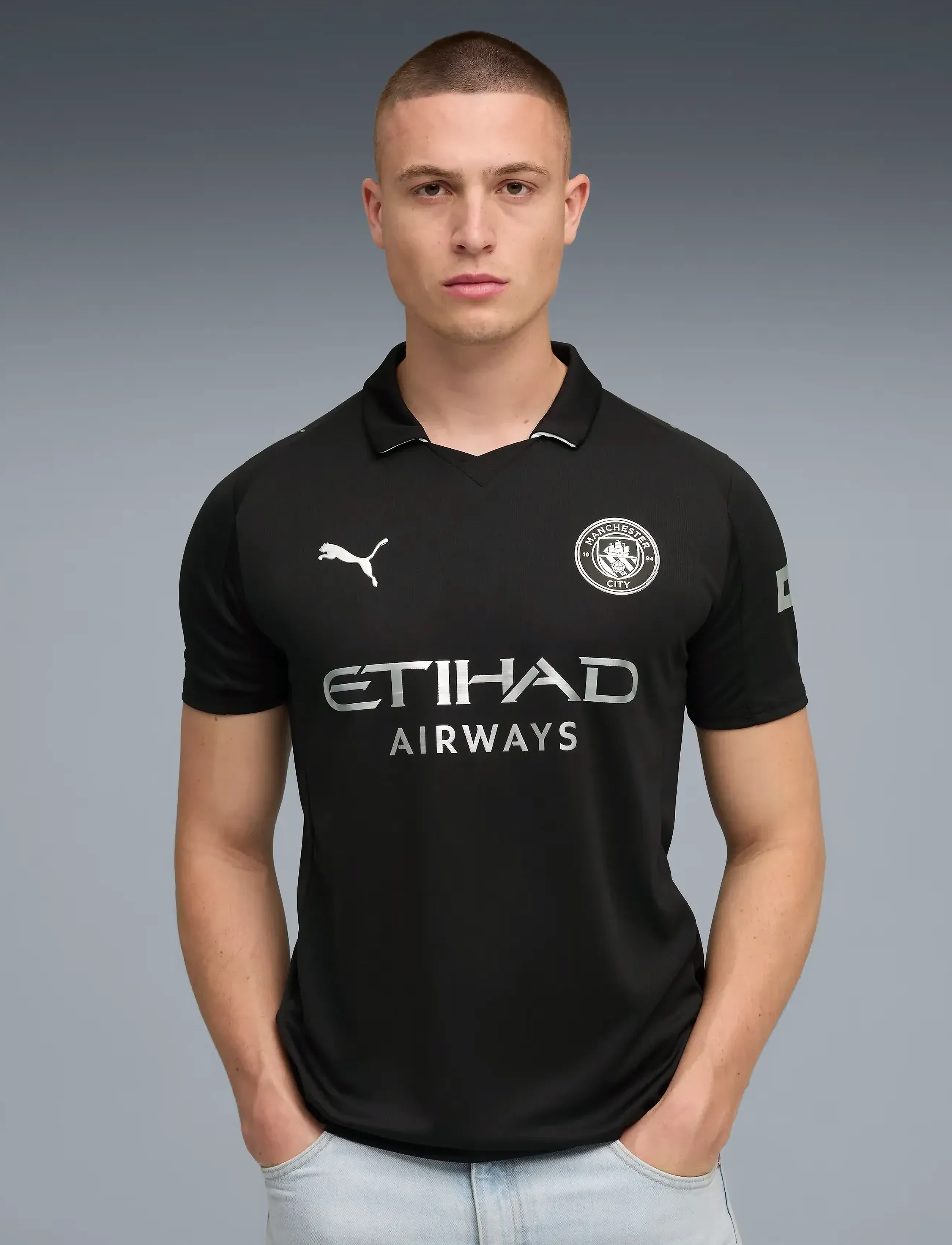 PUMA Manchester City F.c. Away Jersey Replica, Mænd, Replik Fodboldtrøje, Sort, Str: M