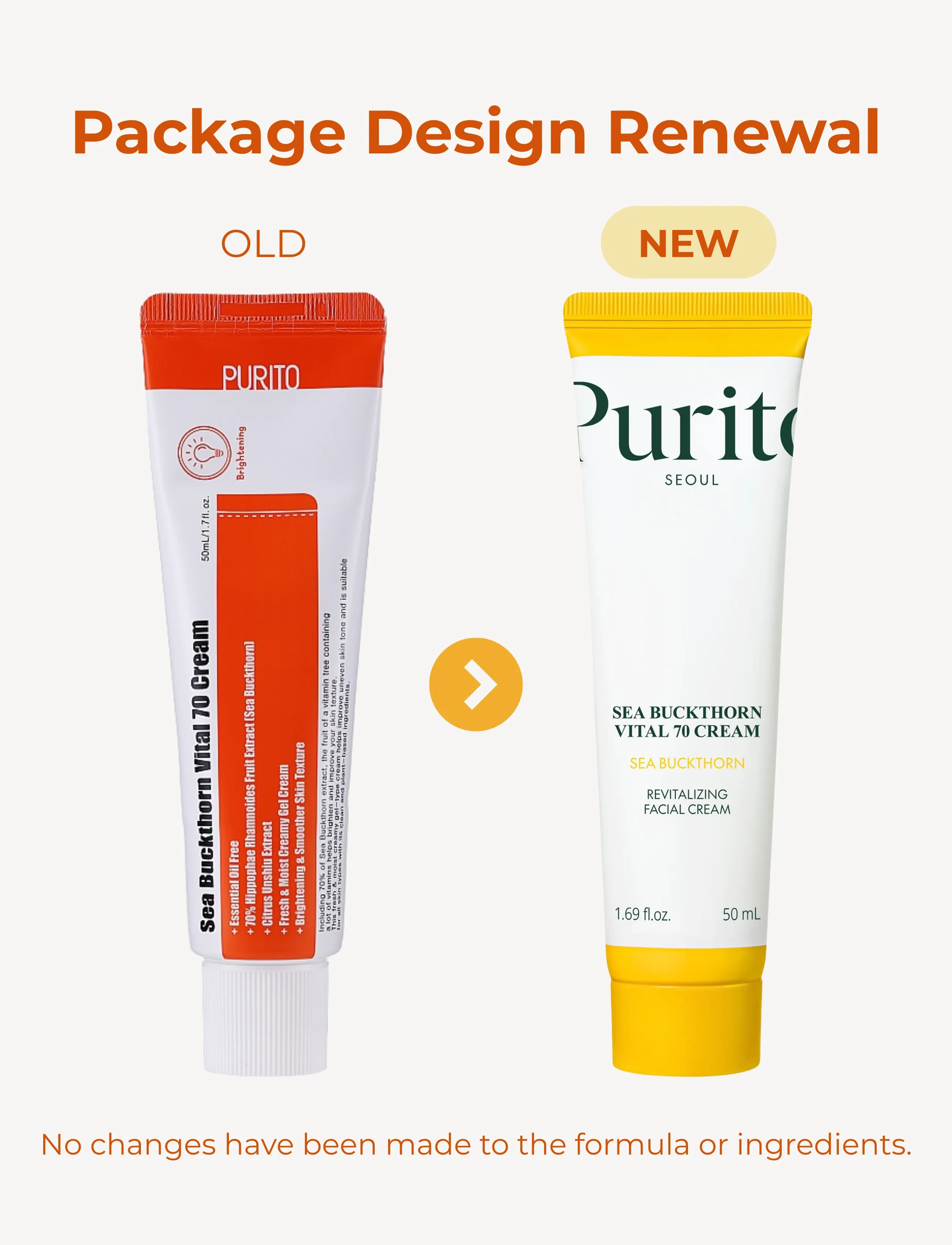 Purito Seoul - Sea Buckthorn Vital 70 Cream - päevakreemid - clear - 4