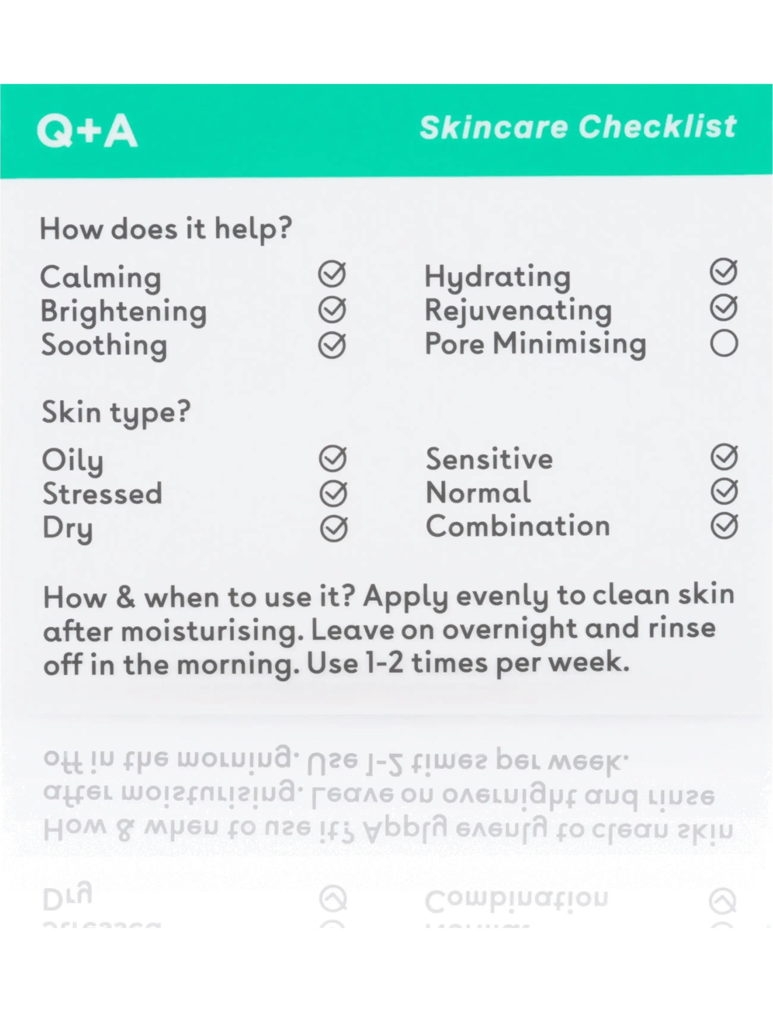 Q+A - Q+A Cica Overnight Face Mask - nattmasker - clear - 2