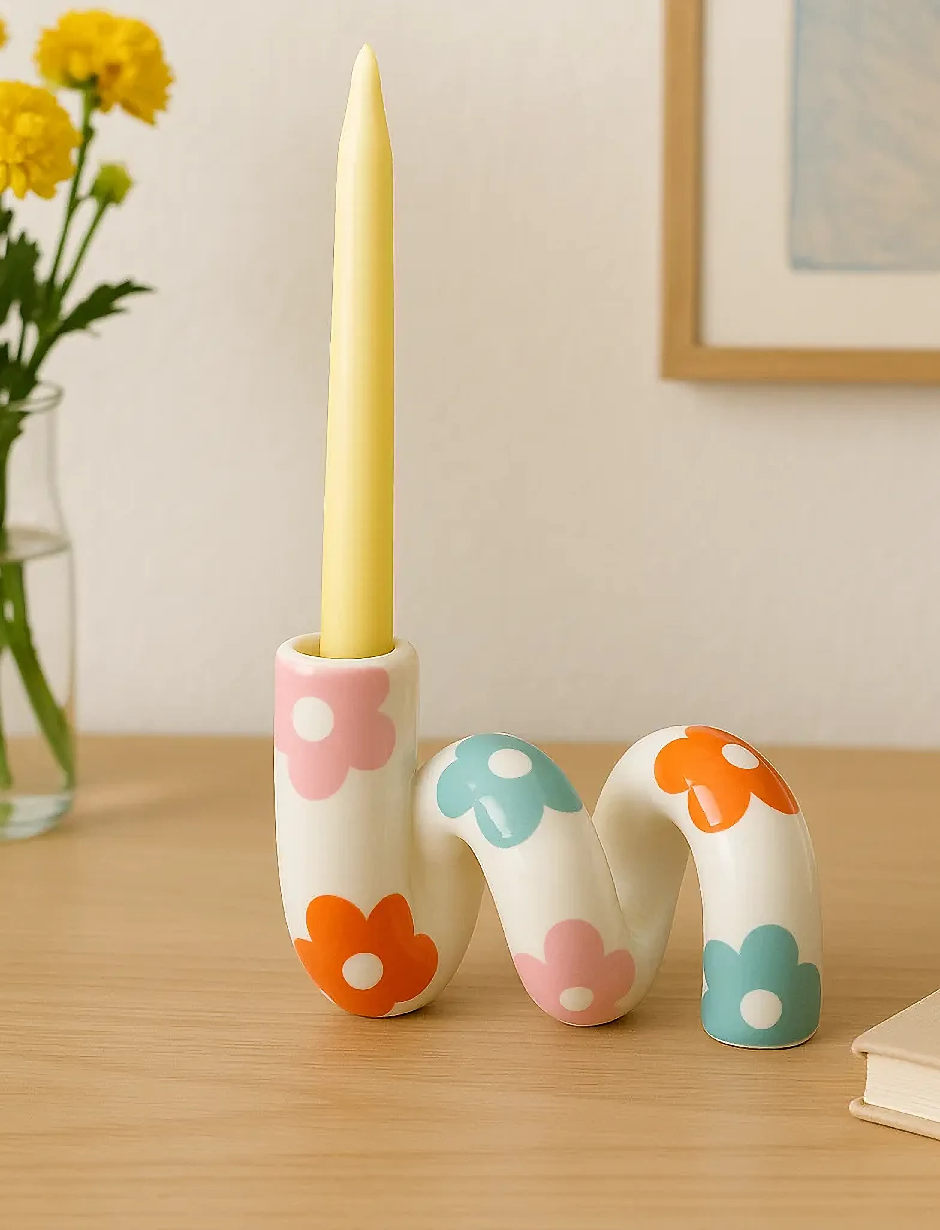 Que Rico Lysestage Belinda Flower Power, 10 cm, Candlesticks & Lanterns, Mehrfarbig/gemustert - Candlesticks, Homeware