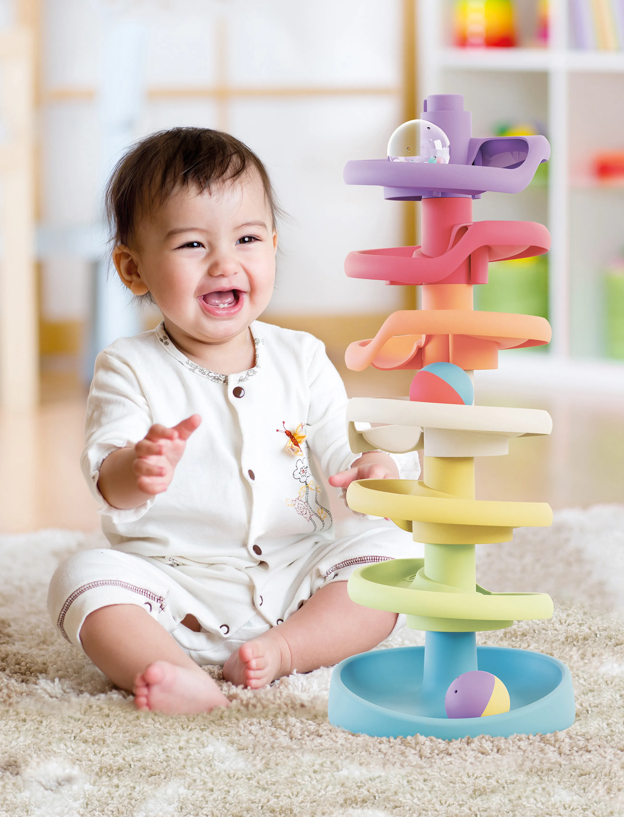 Quercetti Spiral Tower Play Eco+, 10PCS H 46 cm, Multi/patterned, Educational Legetøj > Stackable Blocks, Børn
