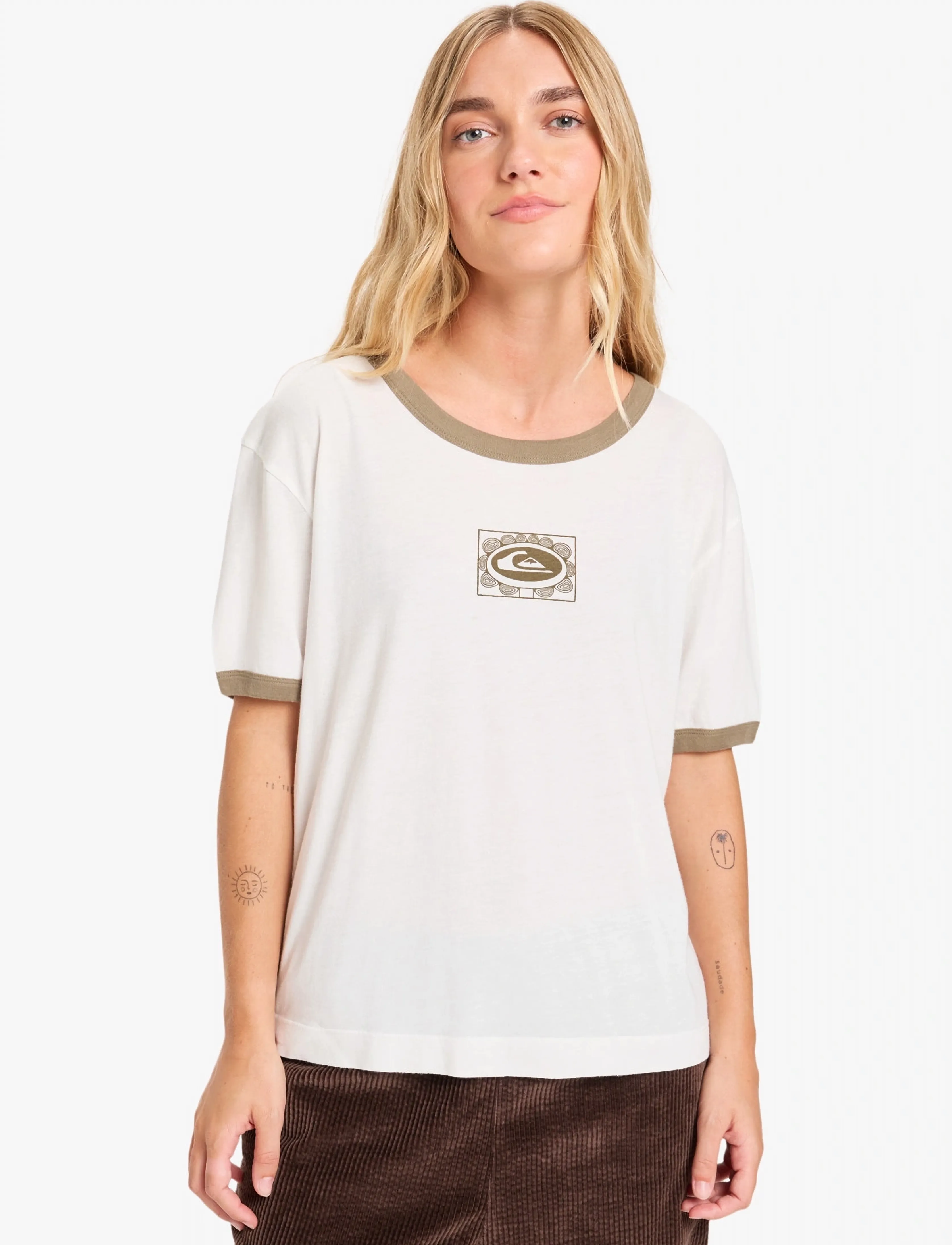 Quiksilver Ringer Tee Screen, Damen, Ringer T-Shirt, Weiß, Gr.S