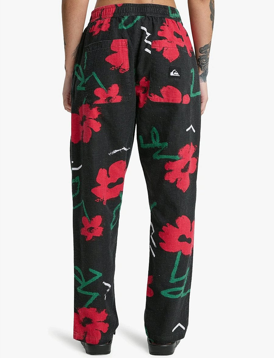 Quiksilver - LOMAS WOVEN PANT HEMP - casual byxor - black street floral 64 - 3