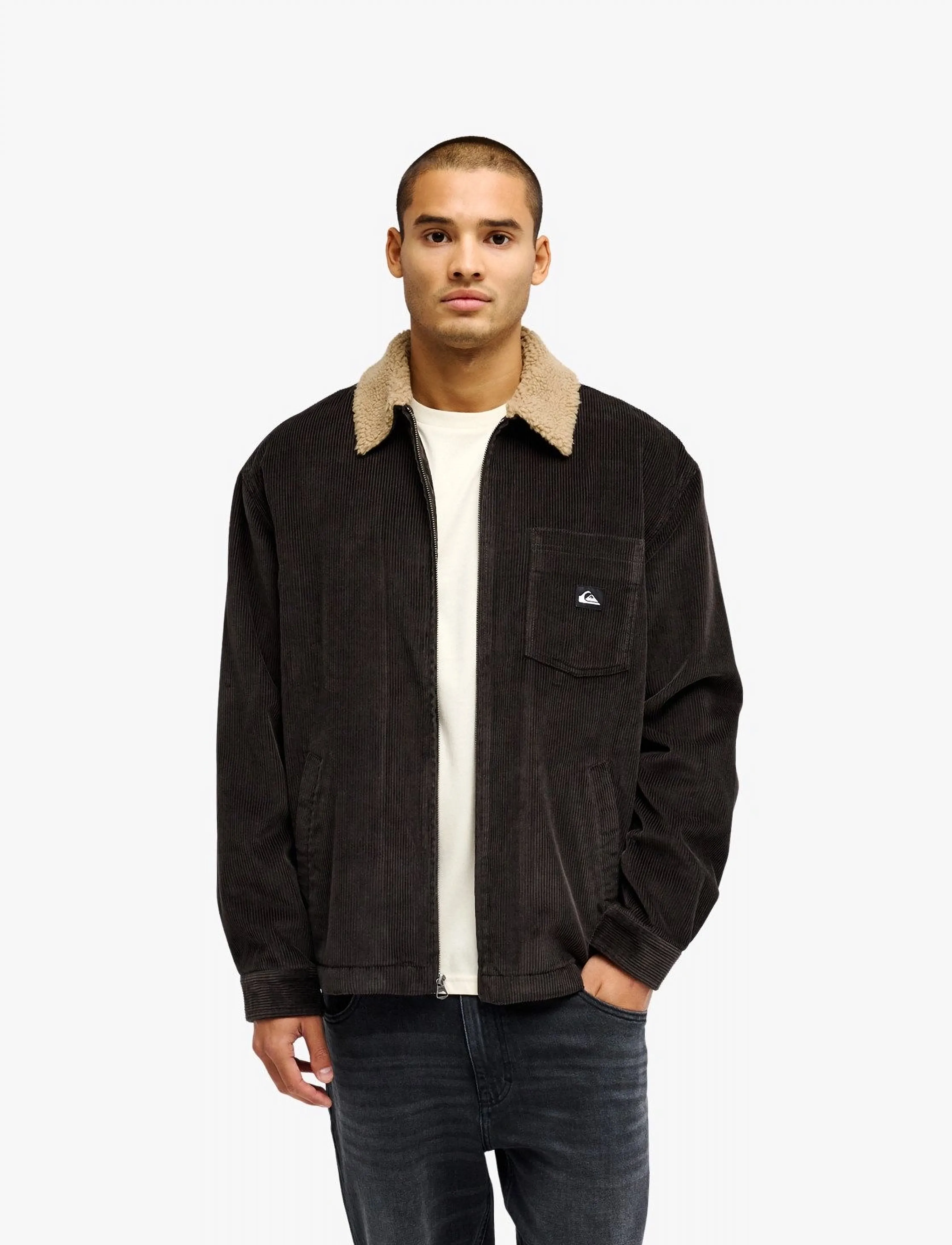 Quiksilver Sherpa Harrington Jacket, Herren, Sherpa Cord Harrington Jacke, Braun, Gr.L