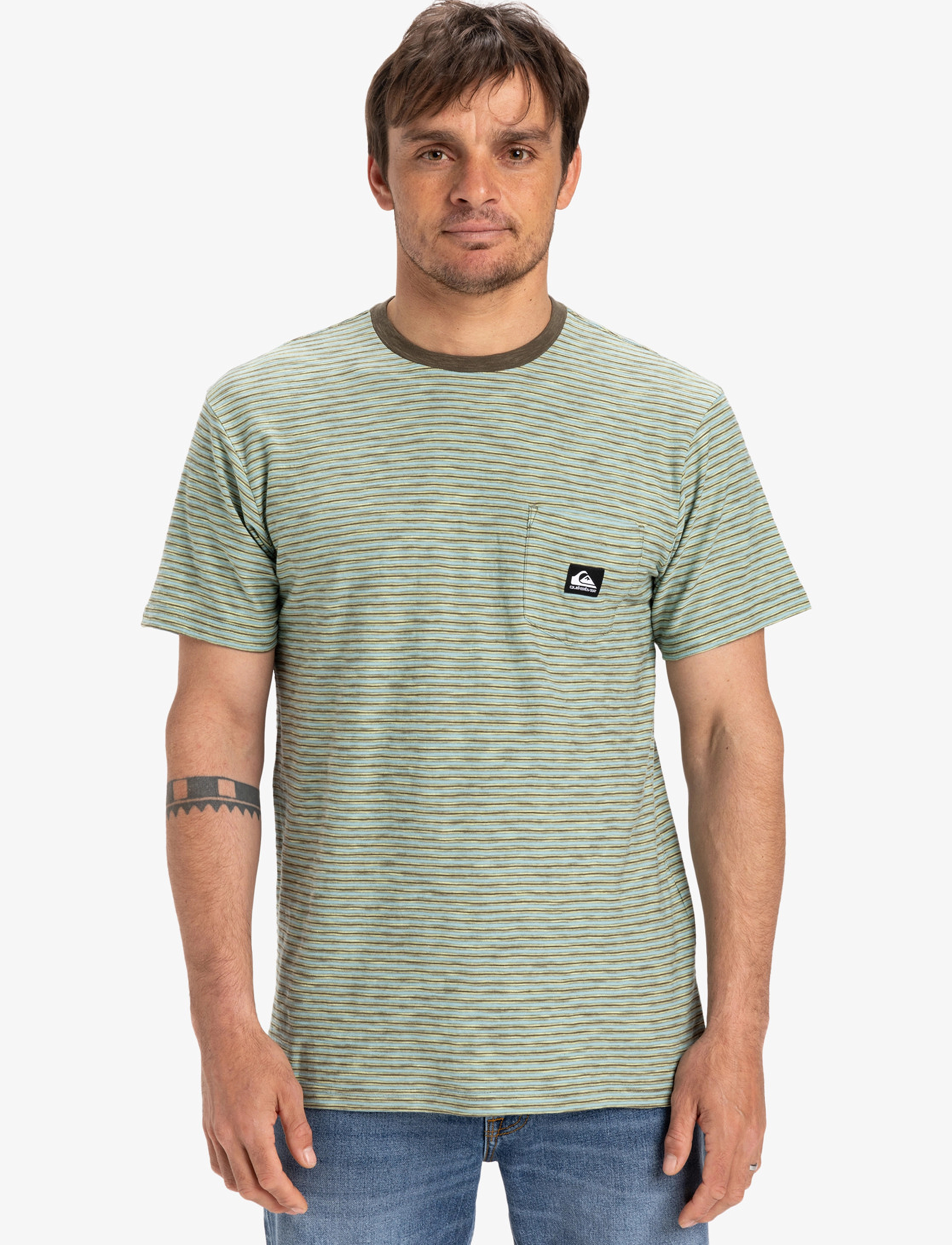 Quiksilver KENTIN SS POCKET - T-Shirts - GRAPELEAFKENTINSTRIPES / green