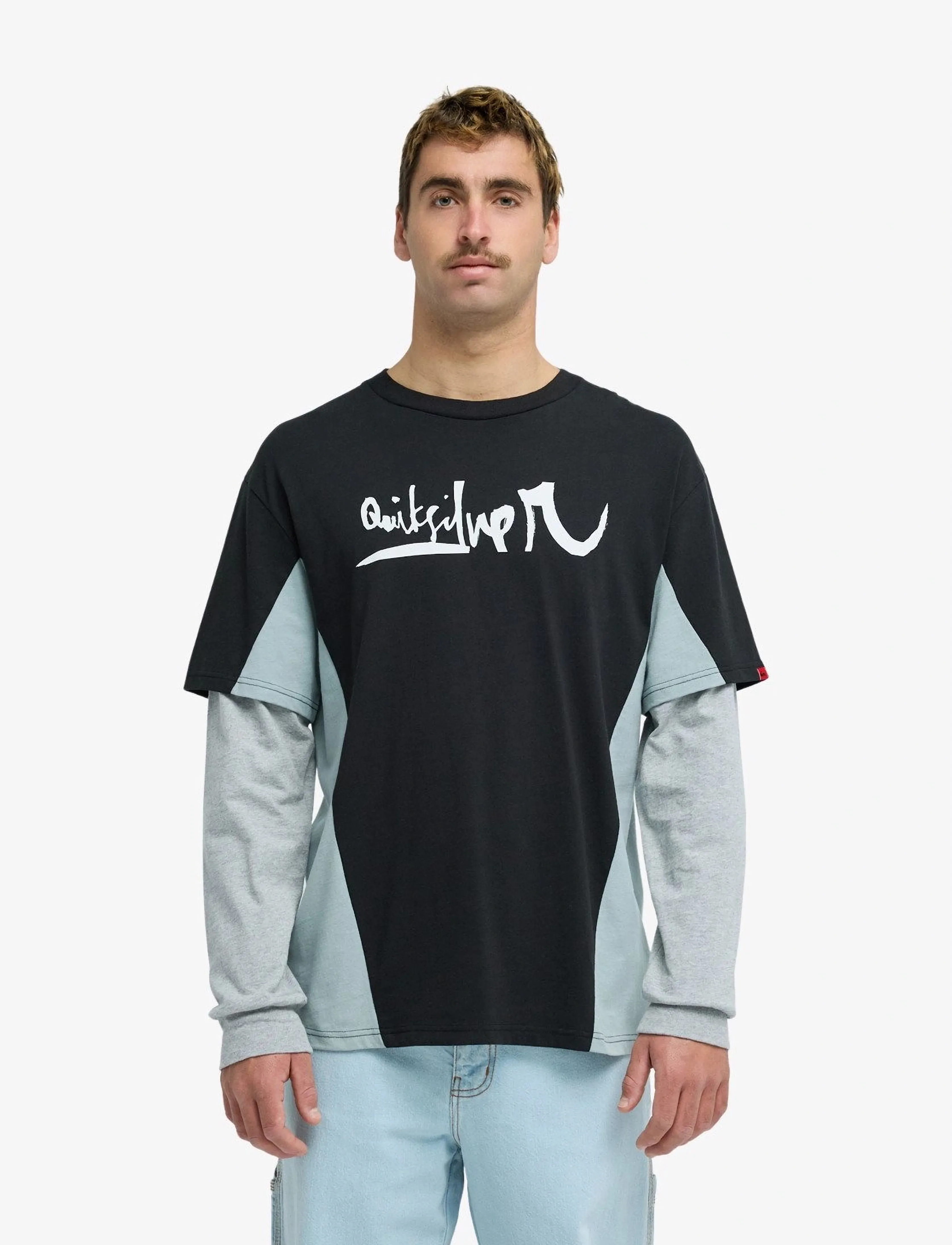 Quiksilver YG SYNC DOUBLE LAYER TEE - Quiksilver - BLACK / black