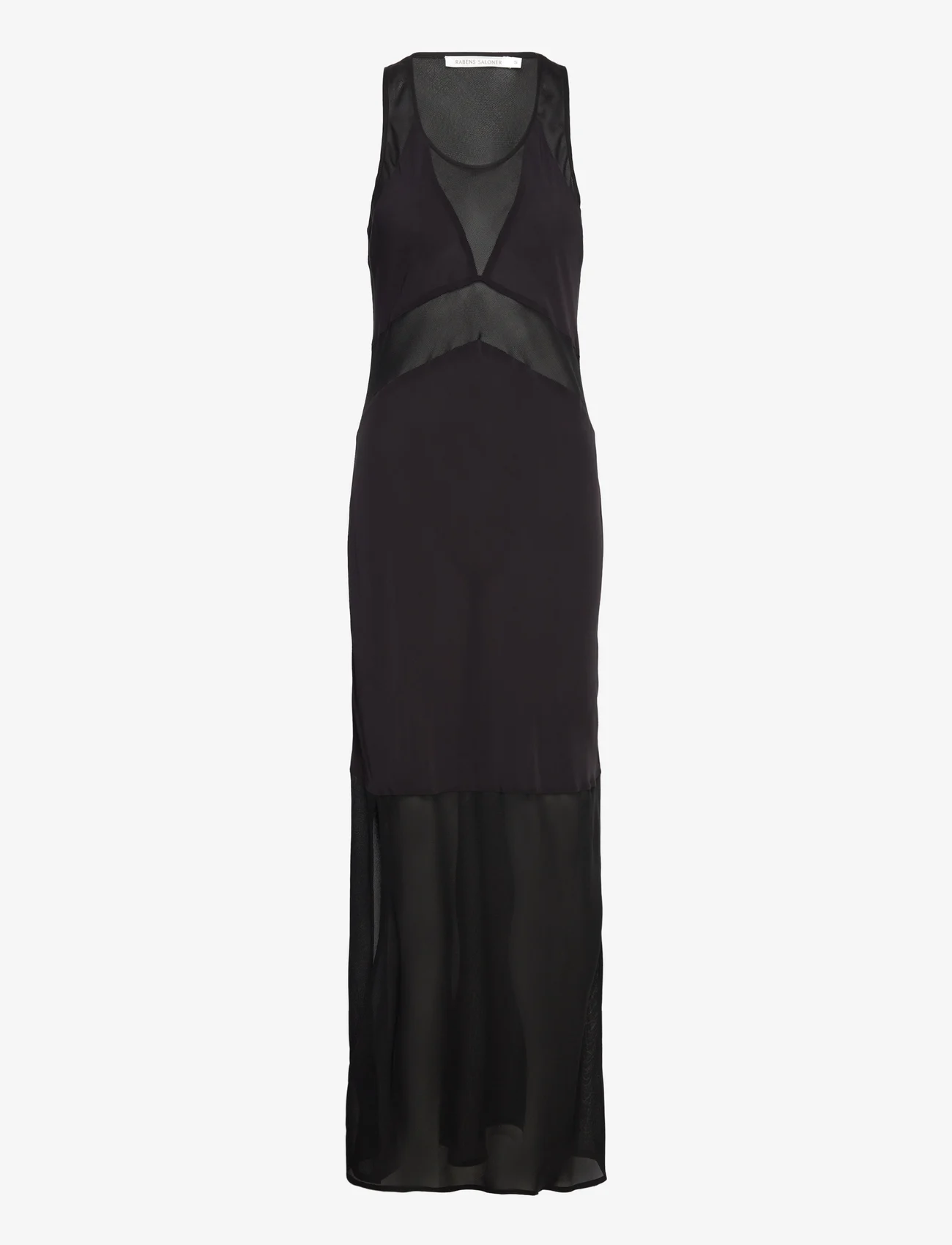 Rabens Saloner - Beda - Sheer panel bias dress - ilgos suknelės - caviar black - 0