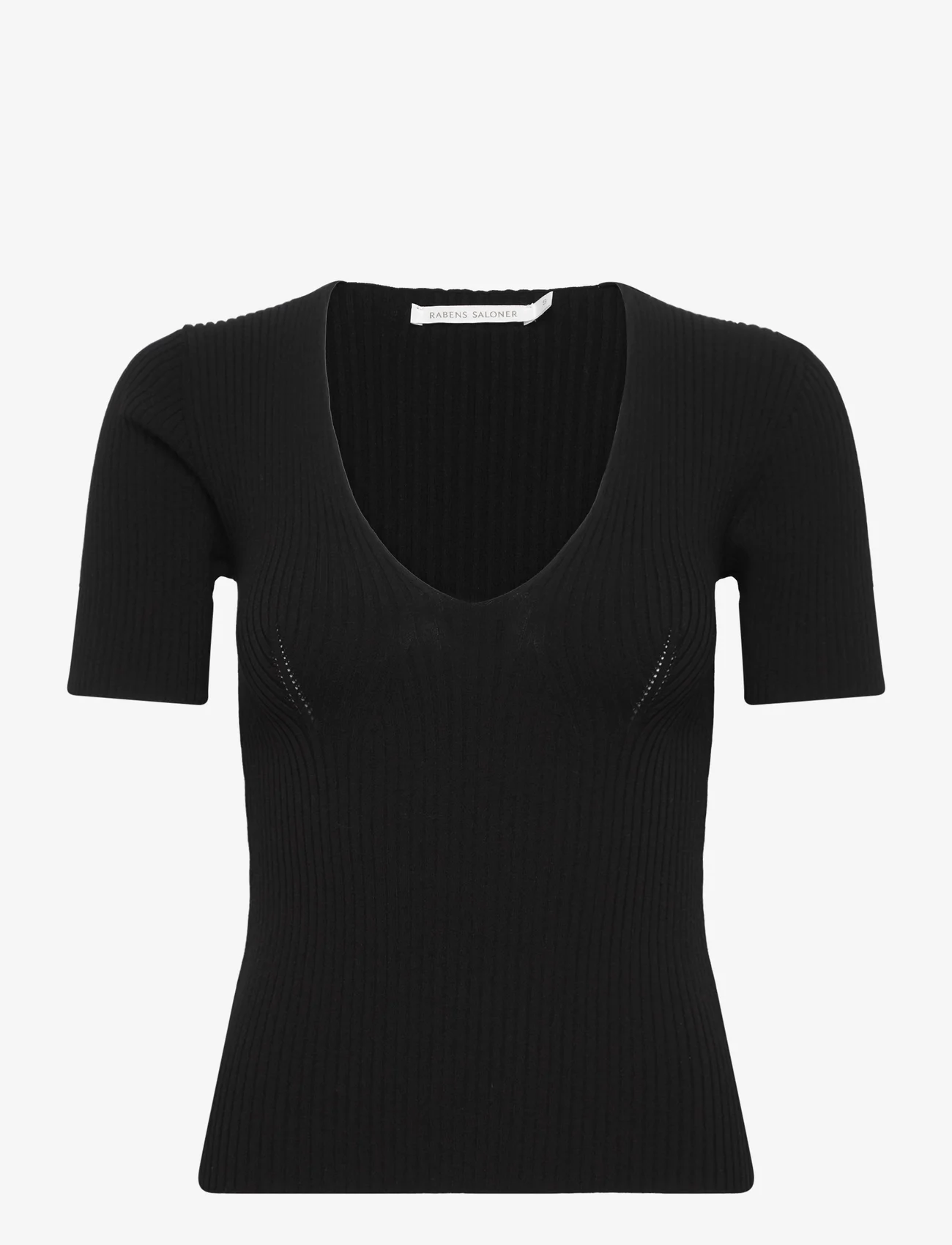 Rabens Saloner - Fabia - Contour knit short slv. top - t-shirts - black - 0