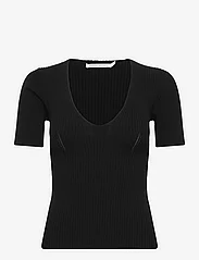 Rabens Saloner - Fabia - Contour knit short slv. top - t-shirts - black - 0