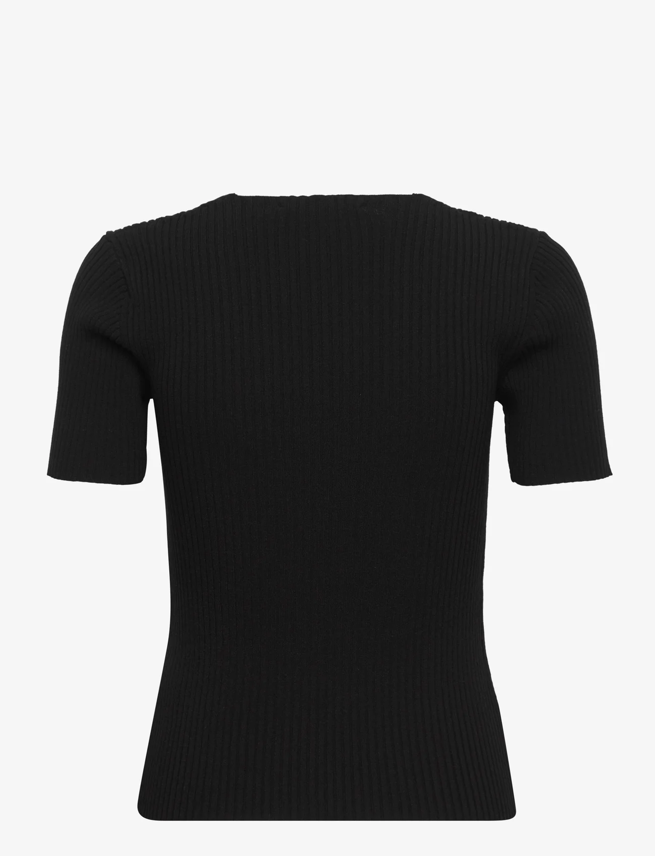 Rabens Saloner - Fabia - Contour knit short slv. top - t-shirts & tops - black - 1