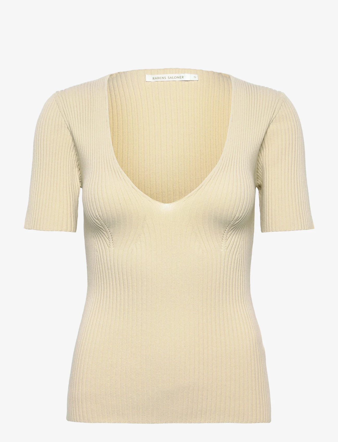 Rabens Saloner - Fabia - Contour knit short slv. top - t-shirt & tops - chalk - 0