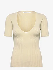 Rabens Saloner - Fabia - Contour knit short slv. top - t-shirts & tops - chalk - 0