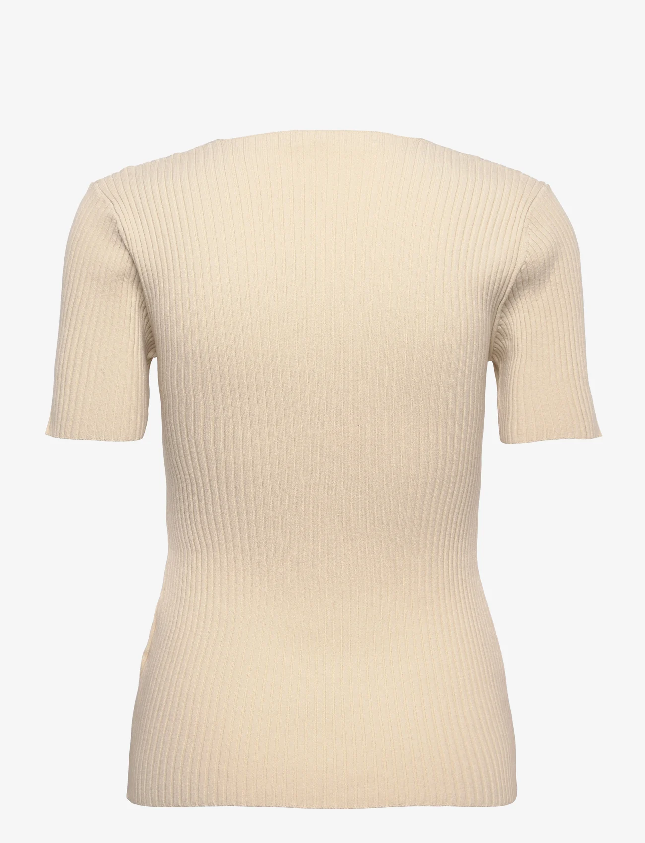 Rabens Saloner - Fabia - Contour knit short slv. top - t-shirt & tops - chalk - 1