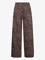 Rabens Saloner - Laxmi - Deco print elastic canvas p - wide leg trousers - chocolate - 0