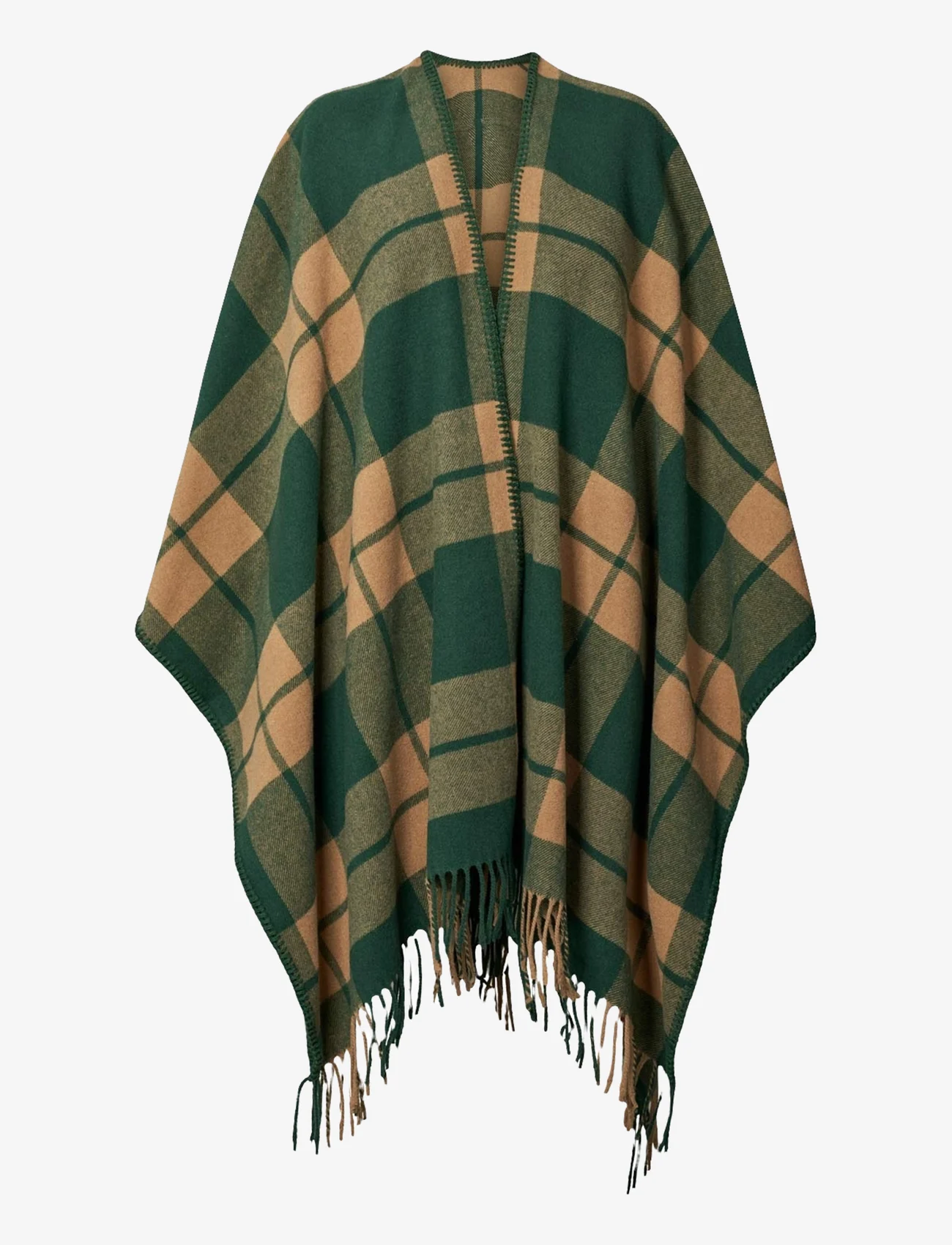 Rabens Saloner - Emerald - Fringed scarf - ponchos & capes - green combo - 0