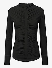 Rabens Saloner - Jeeva - Wool jersey gathered top - marškiniai ilgomis rankovėmis - black - 0