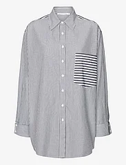 Rabens Saloner - Willa - Double stripe collared shir - long-sleeved shirts - midnight combo - 0