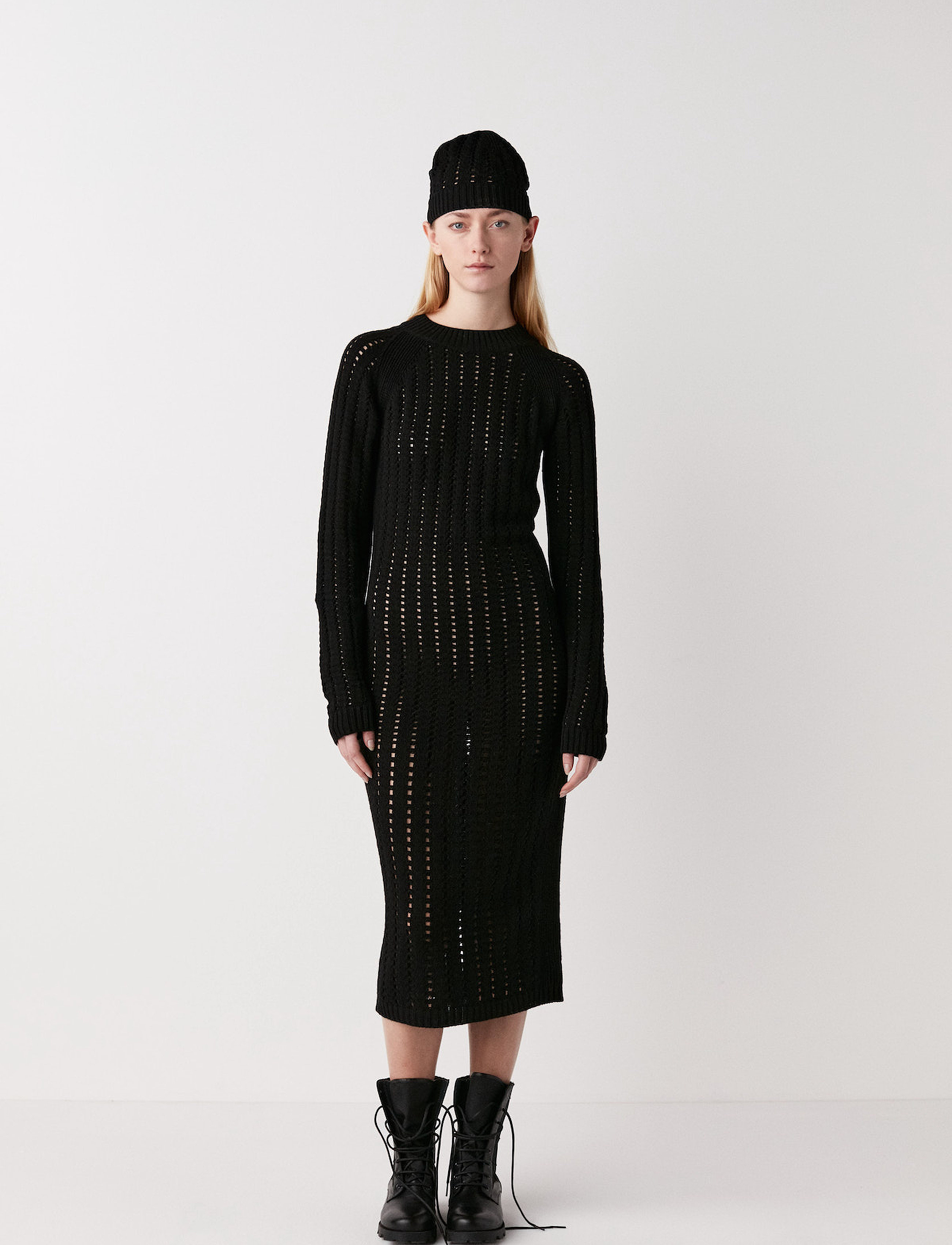 Rabens Saloner Cana Square Knit Dress, XS, Dresses, Schwarz - Knee-length & Midi, Frauen