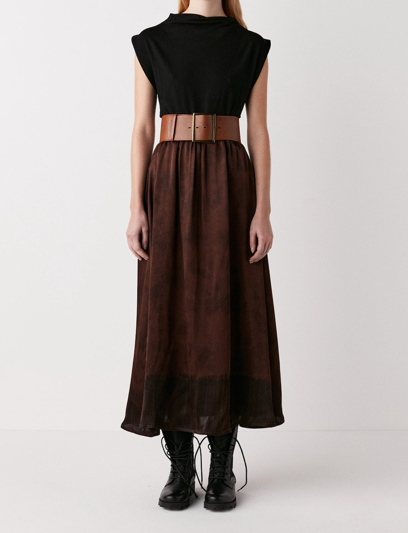 Rabens Saloner - Zu - Framework drawstring skirt - midi kjolar - brown combo - 1