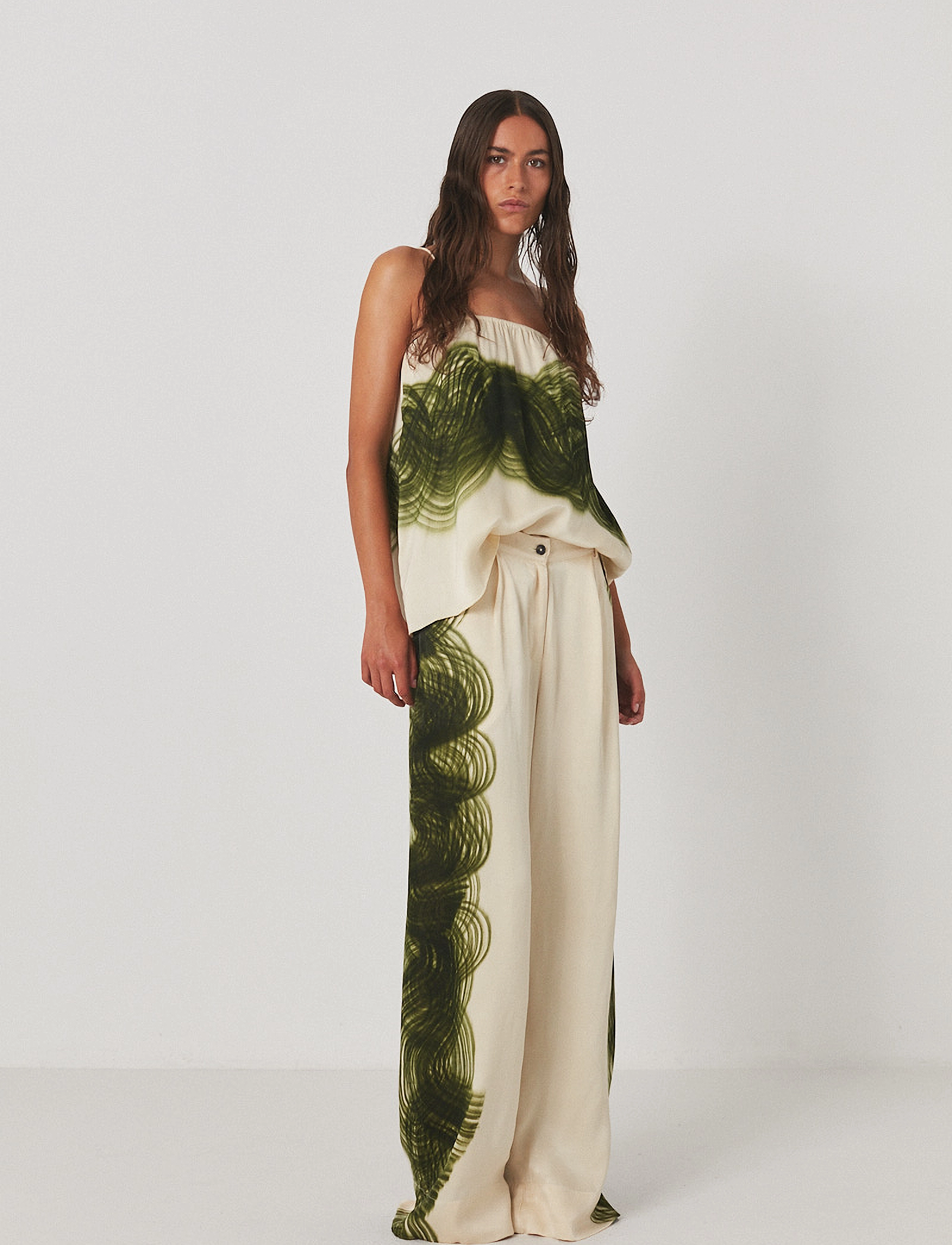 Rabens Saloner - Swirl pleat wide pant - Briana - olive chalk comb - 2