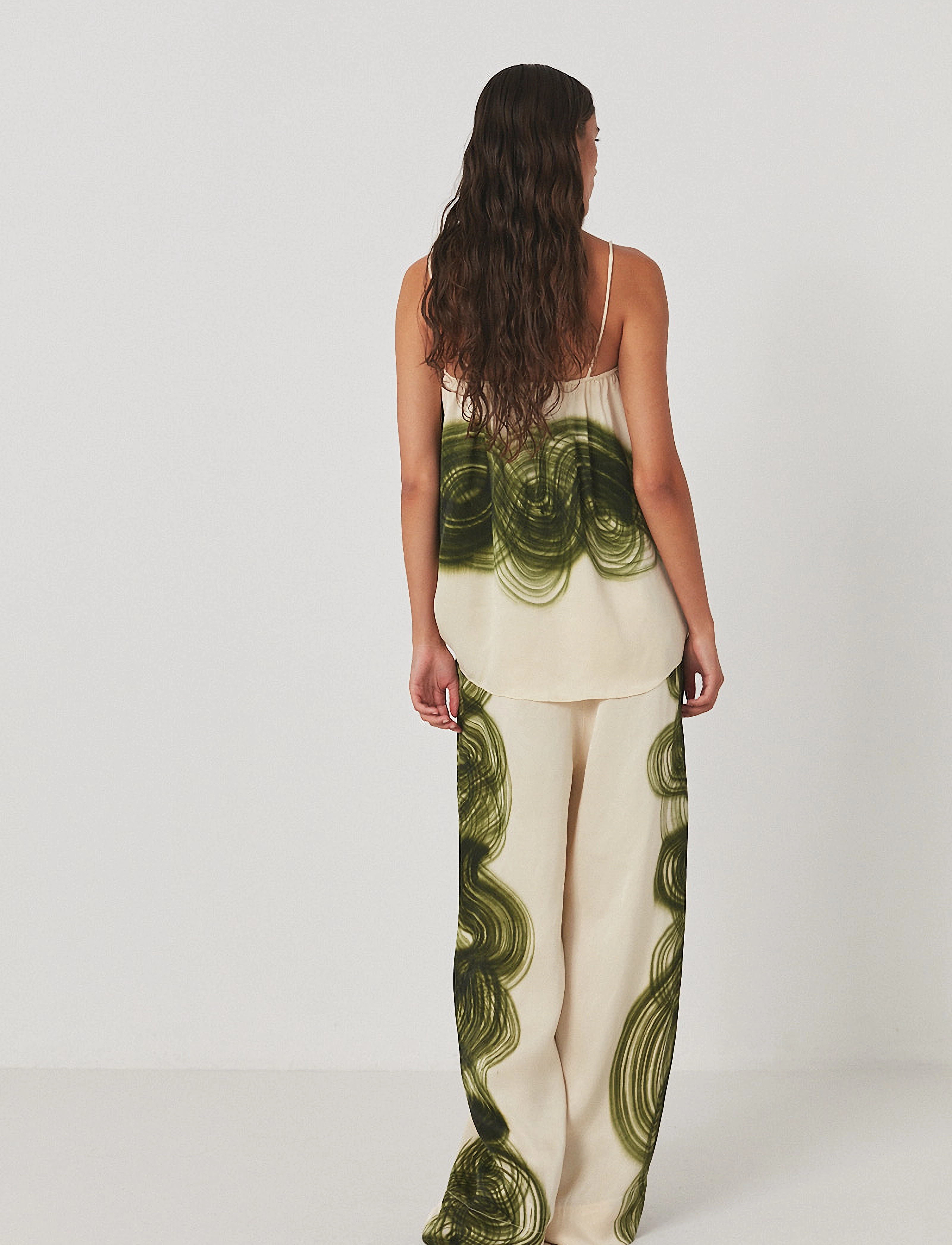 Rabens Saloner - Swirl pleat wide pant - Briana - olive chalk comb - 3