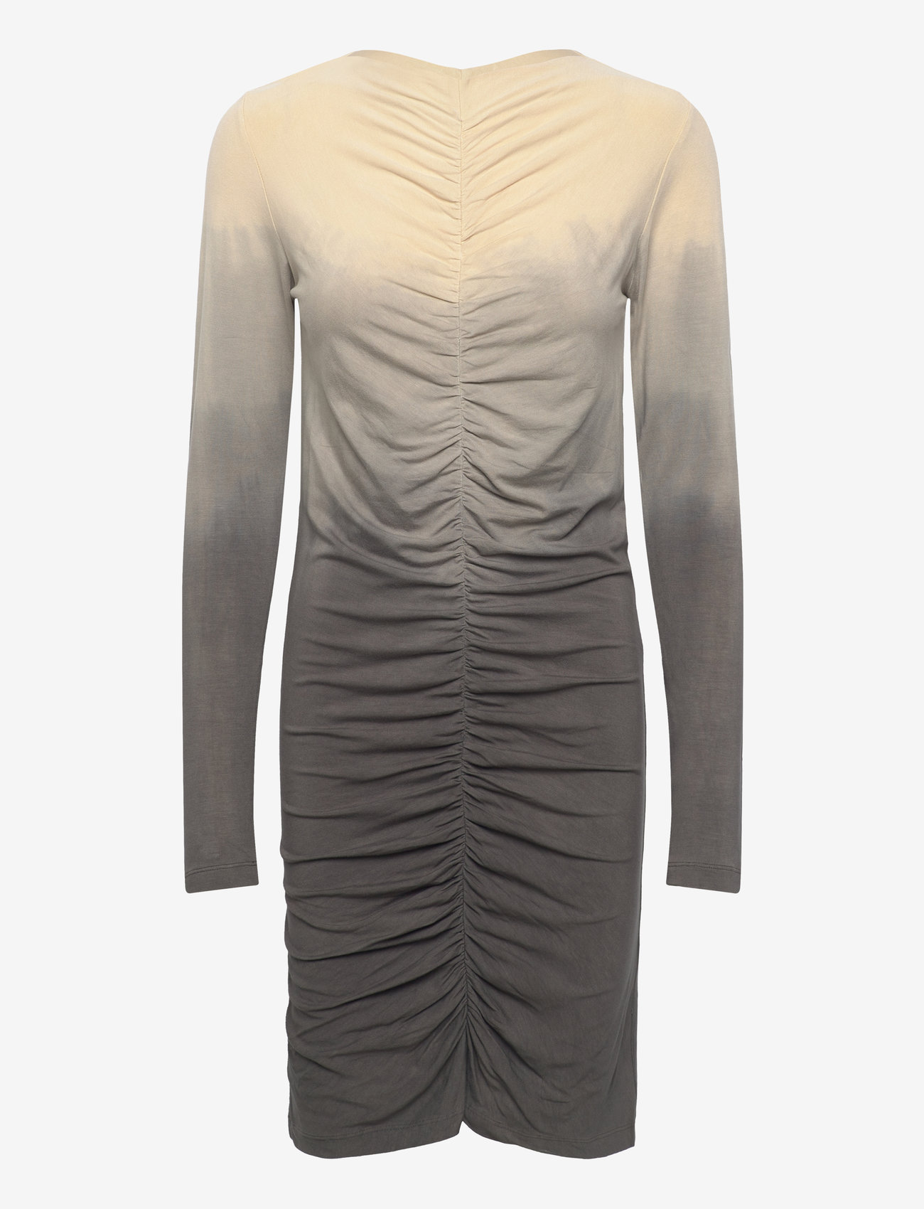 Rabens Saloner - Flow gather short dress - Isja - t-shirtklänningar - sand combo - 0