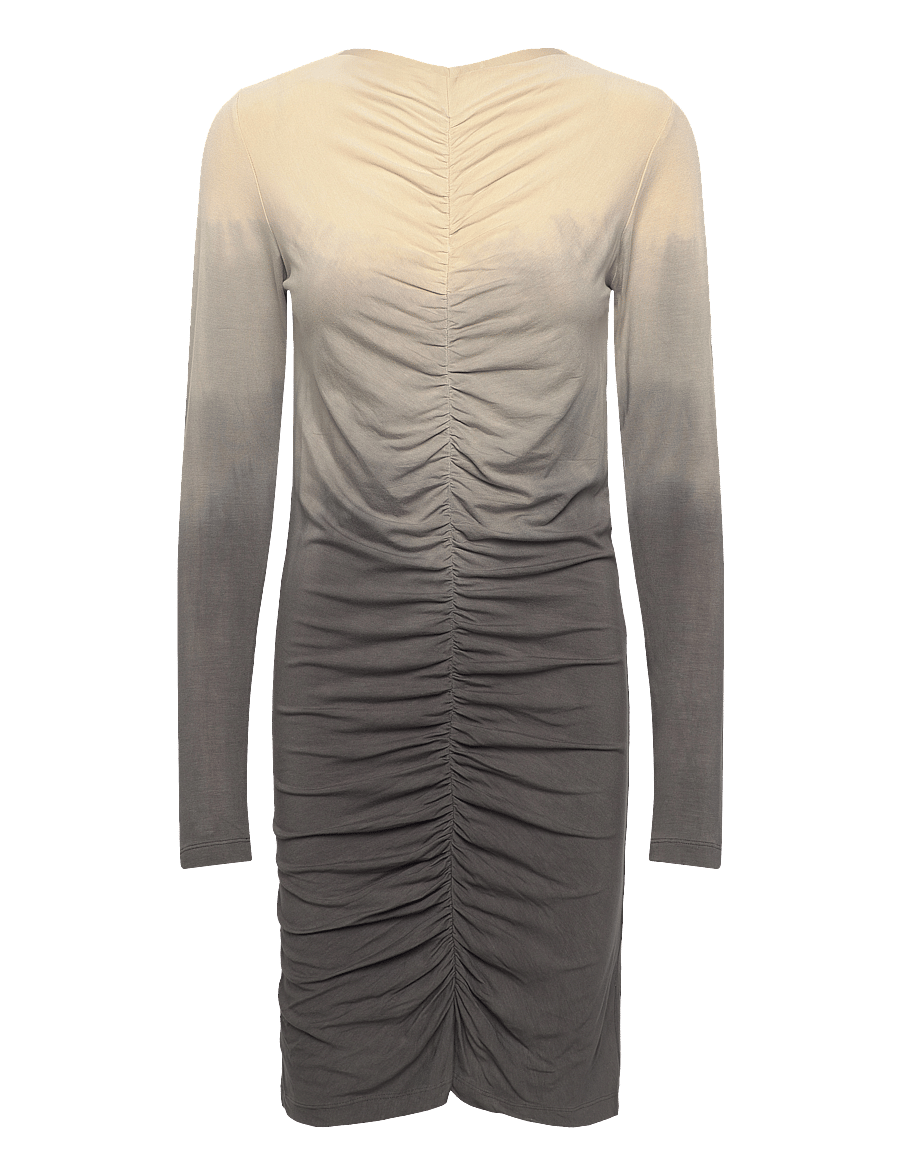 Rabens Saloner - Flow gather short dress - Isja - t-shirtkjoler - sand combo - 0